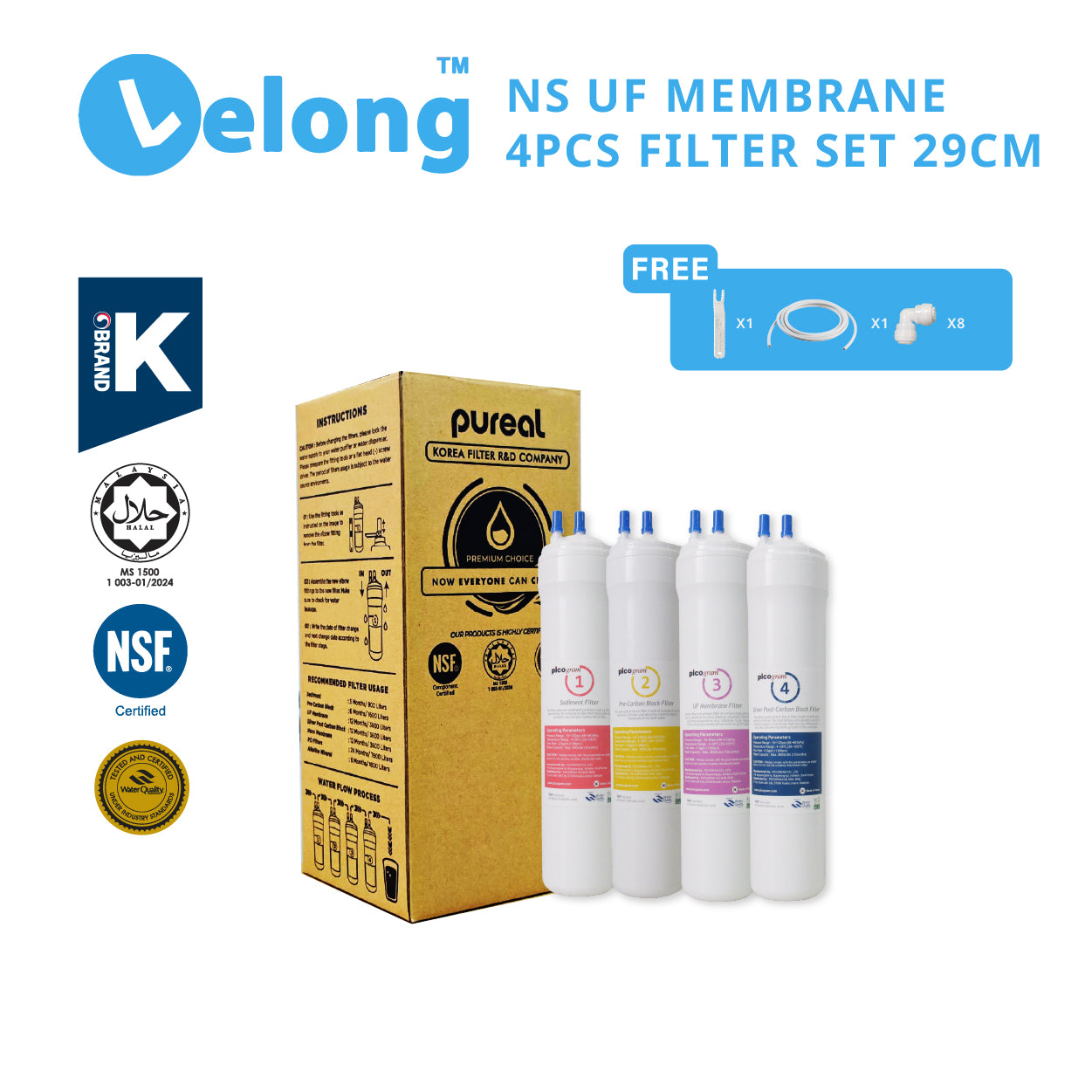 4PC UF Set , Korea Picogram Filters Cartridge for Korea Water Purifier, Coway, Cuckoo, Aox Tong Yang Magic Water Purifier Water Dispenser Water Filter