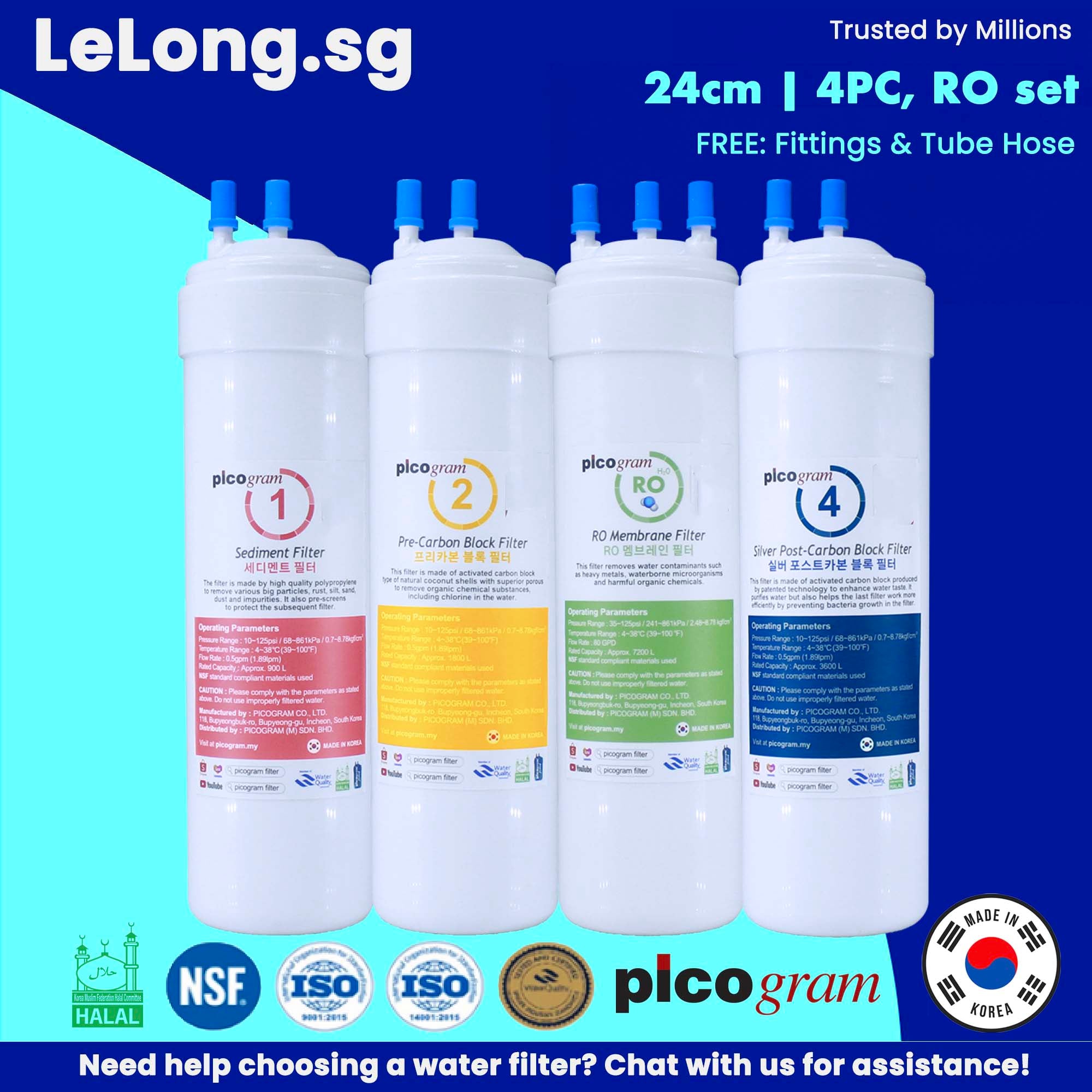 Korea Picogram RO Water Purifier System Replacement Cartridge,