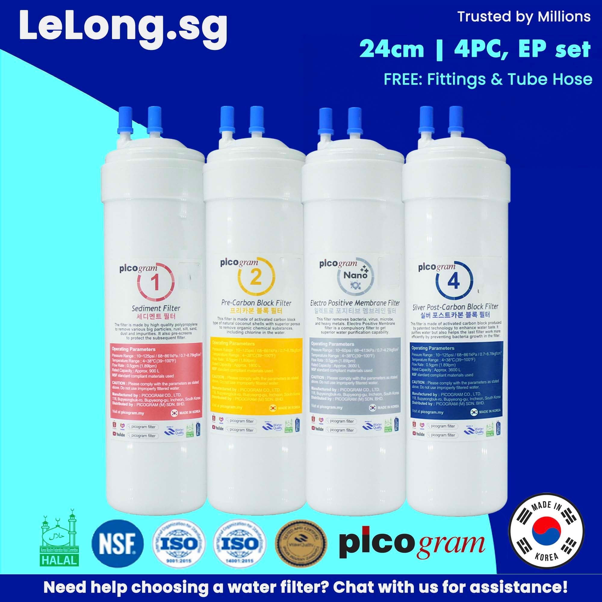 4PC / EP SET / Electro Positive Membrane Filtration, Nano Technology, removing viruses & heavy metals, Compatible all Water Dispenser