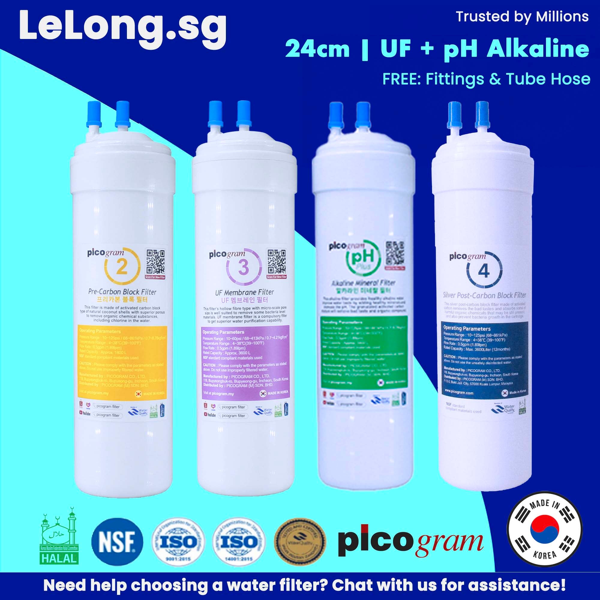 4PC ALKALINE+UF SET / ALKALINE + EP SET / Korea Ultra-Fine Or Electro Positive Membrane, Alkaline Antioxidant Water Purifier replacement cartridges