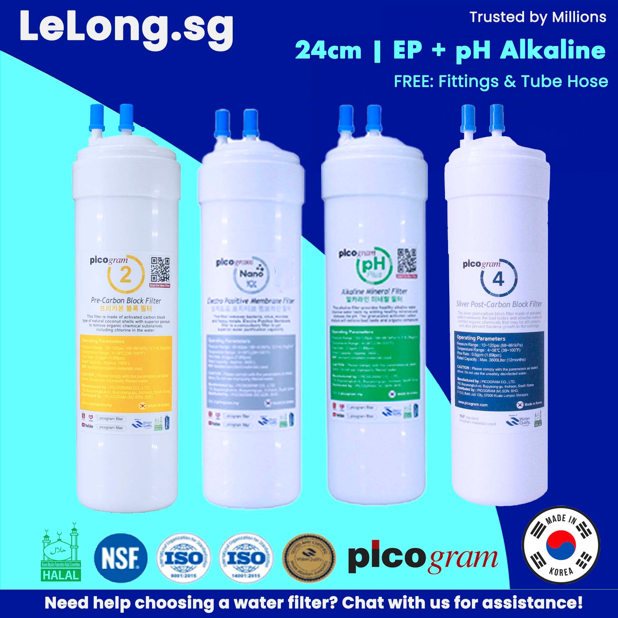 4PC ALKALINE+UF SET / ALKALINE + EP SET / Korea Ultra-Fine Or Electro Positive Membrane, Alkaline Antioxidant Water Purifier replacement cartridges