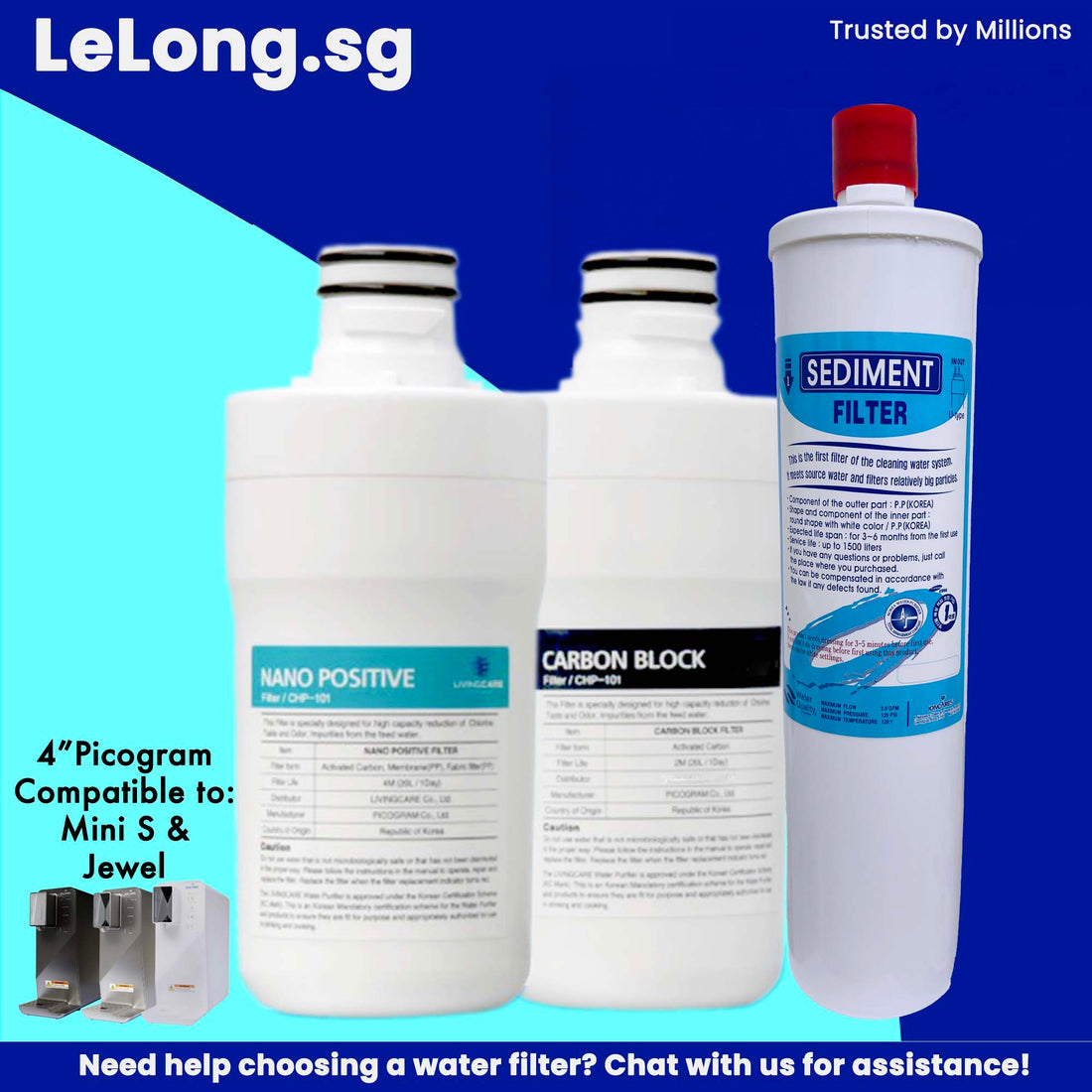 Replacement Cartridge with Livgcare, Ioncares power by Picogram, 4" quick change filters