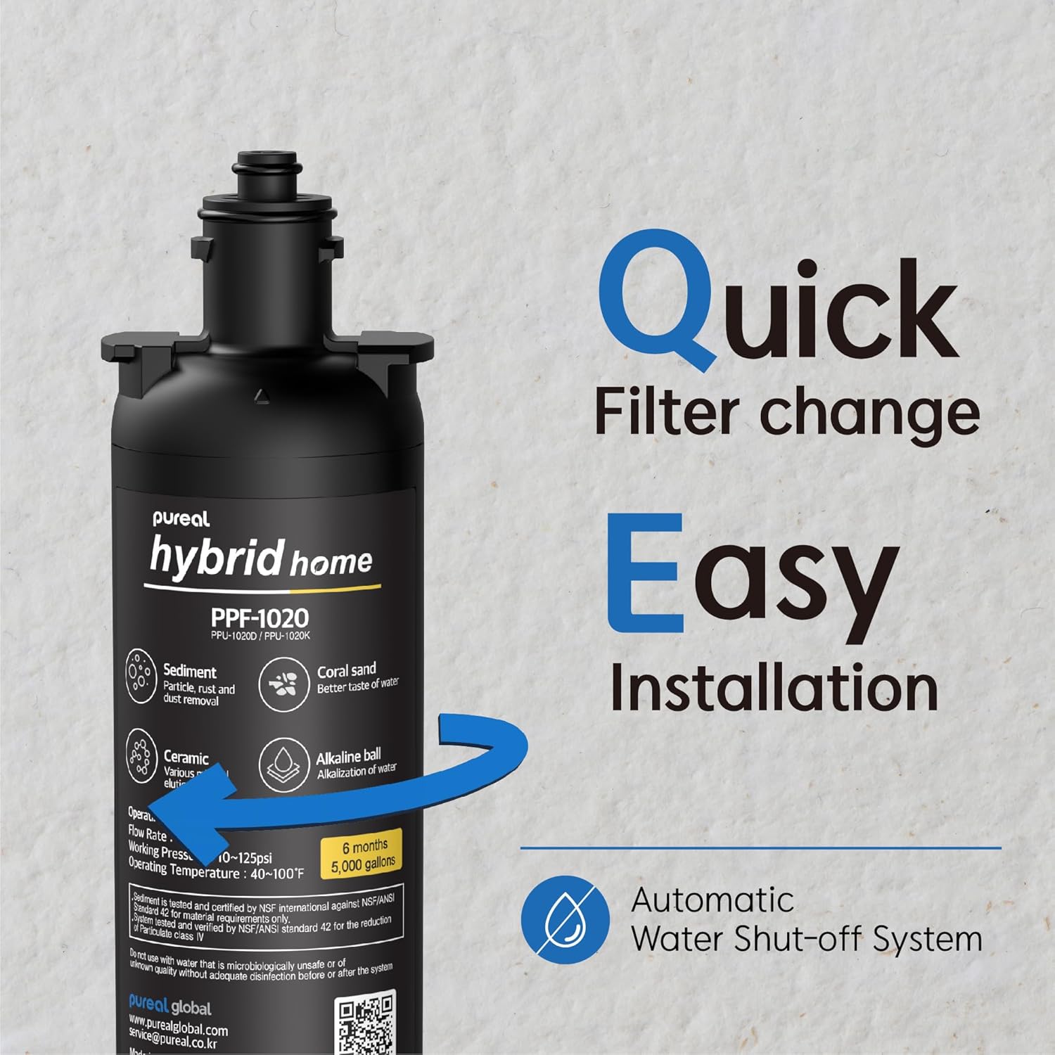 Pureal Hybrid Home PPU1020K Under Sink Water Filter System, 38,000 Litres, NSF 42 & 372, food preparation, cooking, drinking & showering