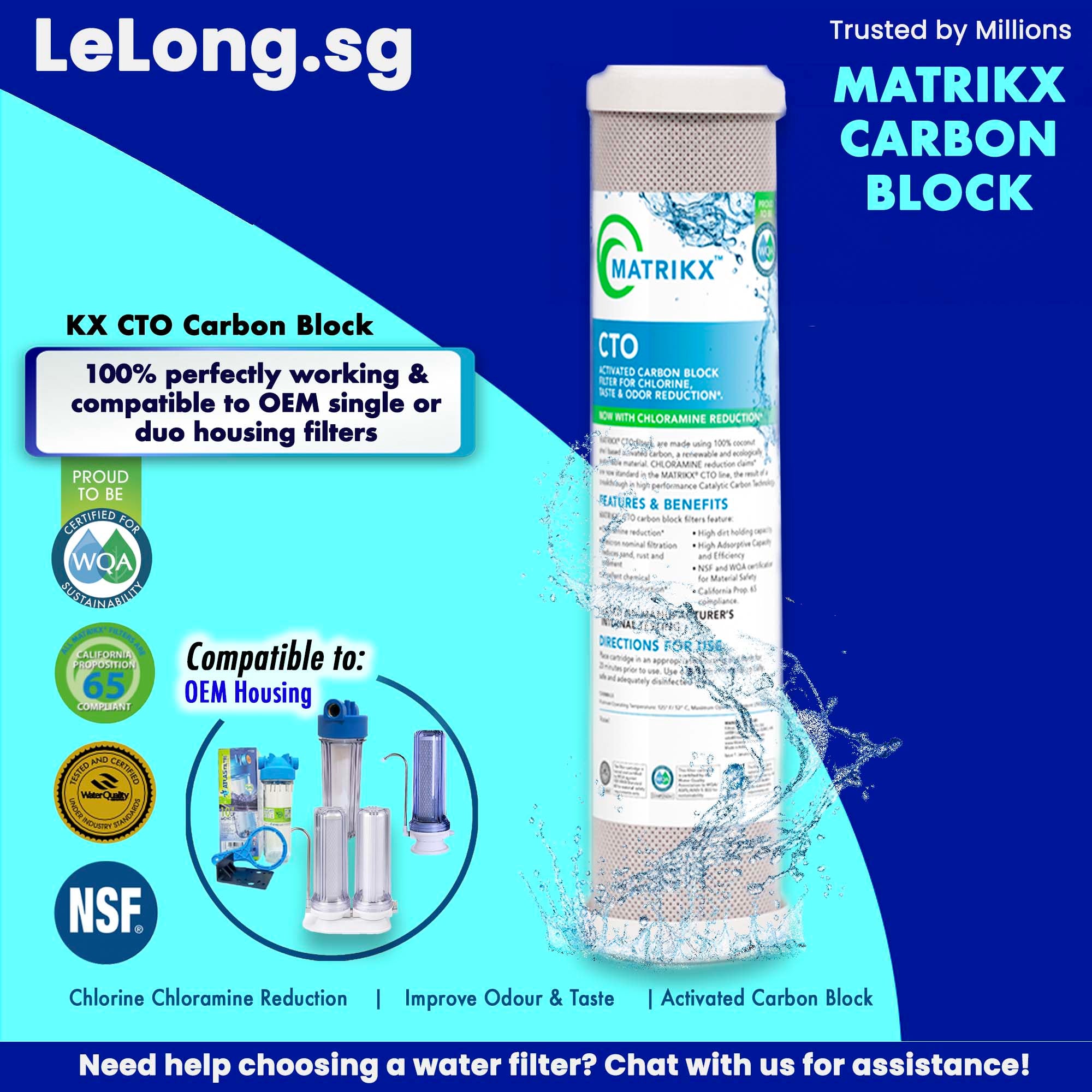 OBE CARBON BLOCK CARBON FILTER KX MATRIX CARBON BLOCK MATRIKX CTO USA Brand KX CTO 10" Filter - 6X Performance,