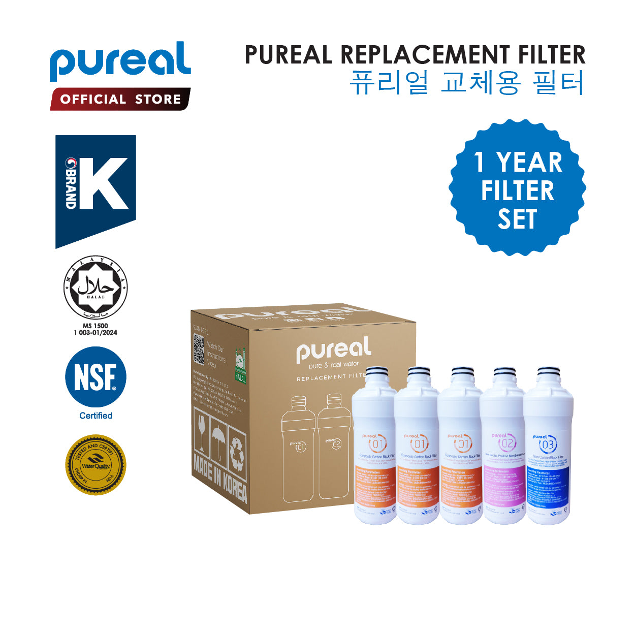 Replacement cartridges, Pureal PPA100, PPU200, PPH200, CounterTop Water Purifier