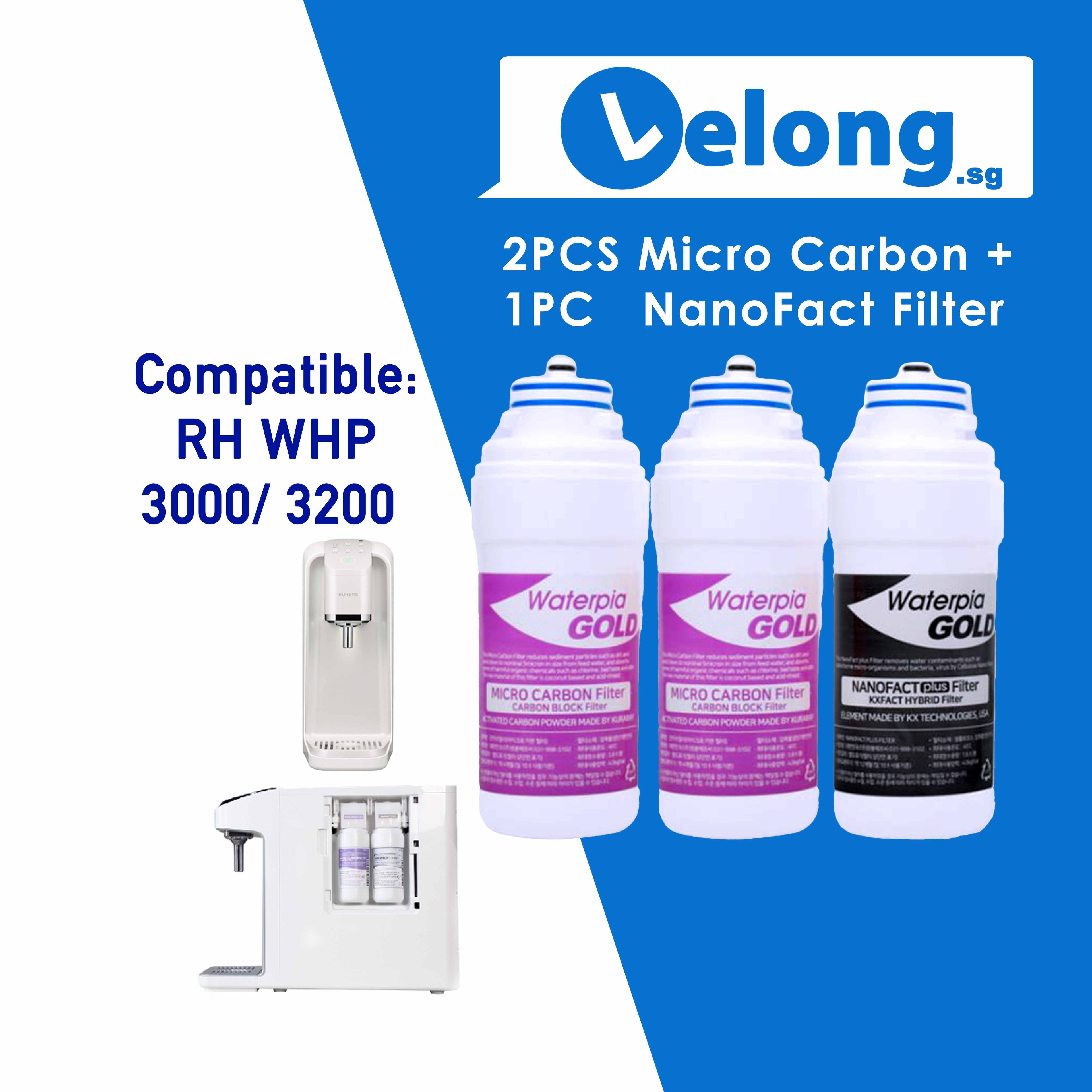RH V series 3000 & RH 2300 & Hydroflux replacement Filter Cartridges Only, Filter 1, 3-in-1 Micro Carbon Filter + Filter 2, NanoFact Filter