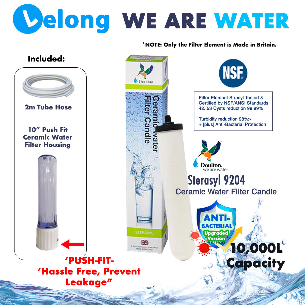 10" Ceramic Water Filter Housing OR with Doulton Sterasyl NSF Filter element