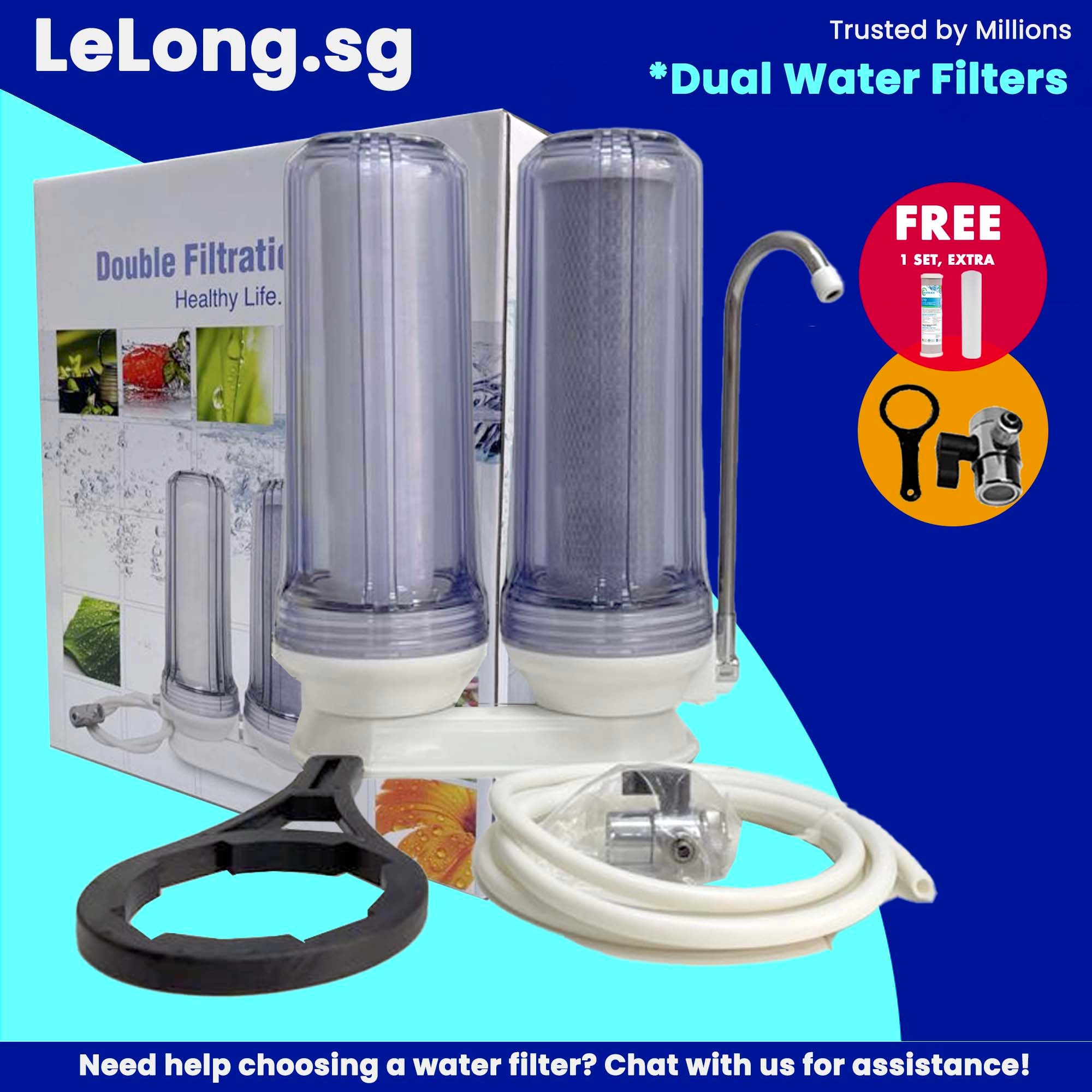 FG DOUBLE FIL HOUS S.ORING 1/4 W/10" XPP+CTO Double Filters Countertop Basic Water Filters System