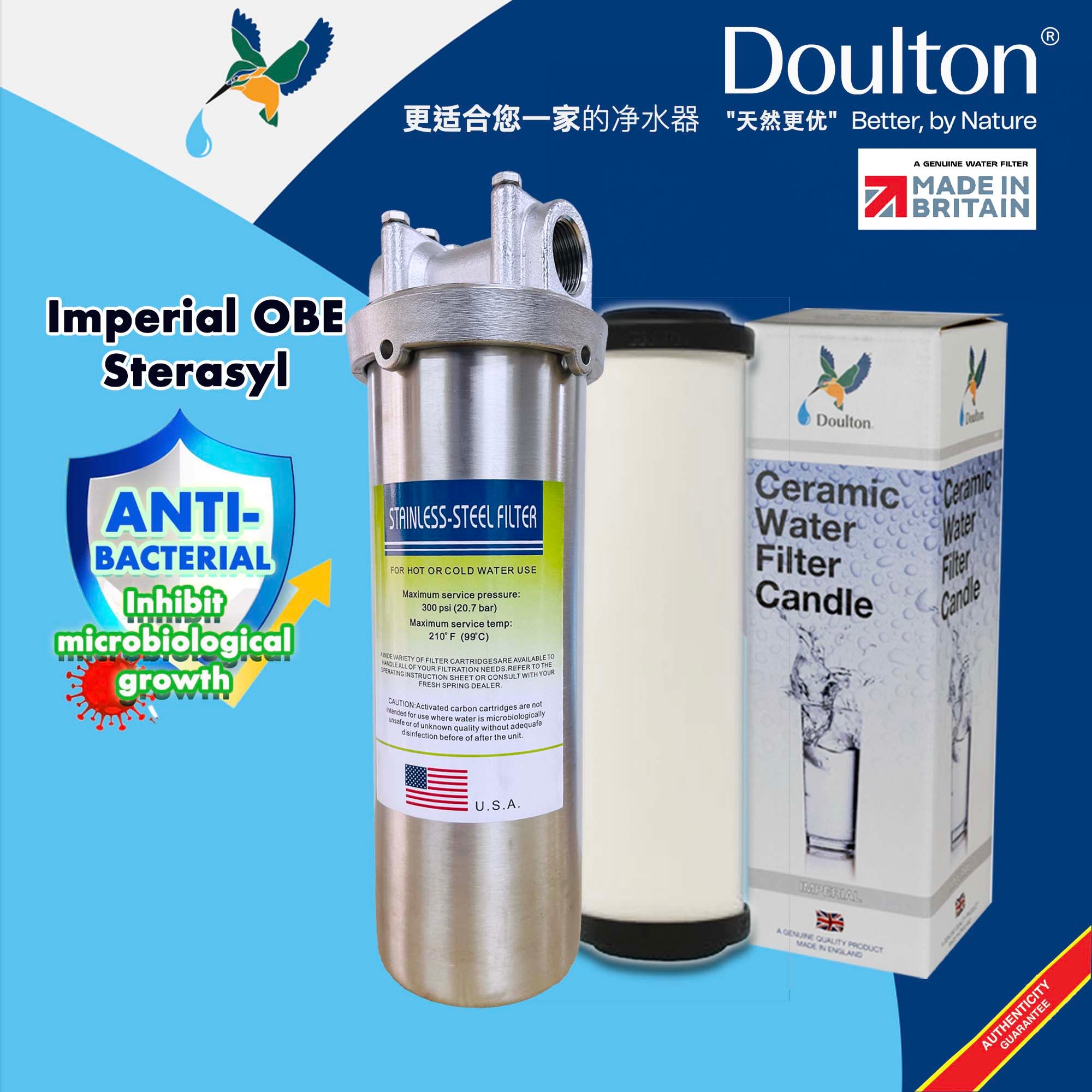 Doulton Slimline OBE Sterasyl/Ultracarb/Imperial OBE Sterasyl/ Ultracarb with Stainless Steel POE Housing - Advanced Cyst, Antibacterial, Sediment & Rust Reduction for Clean, Pure Water