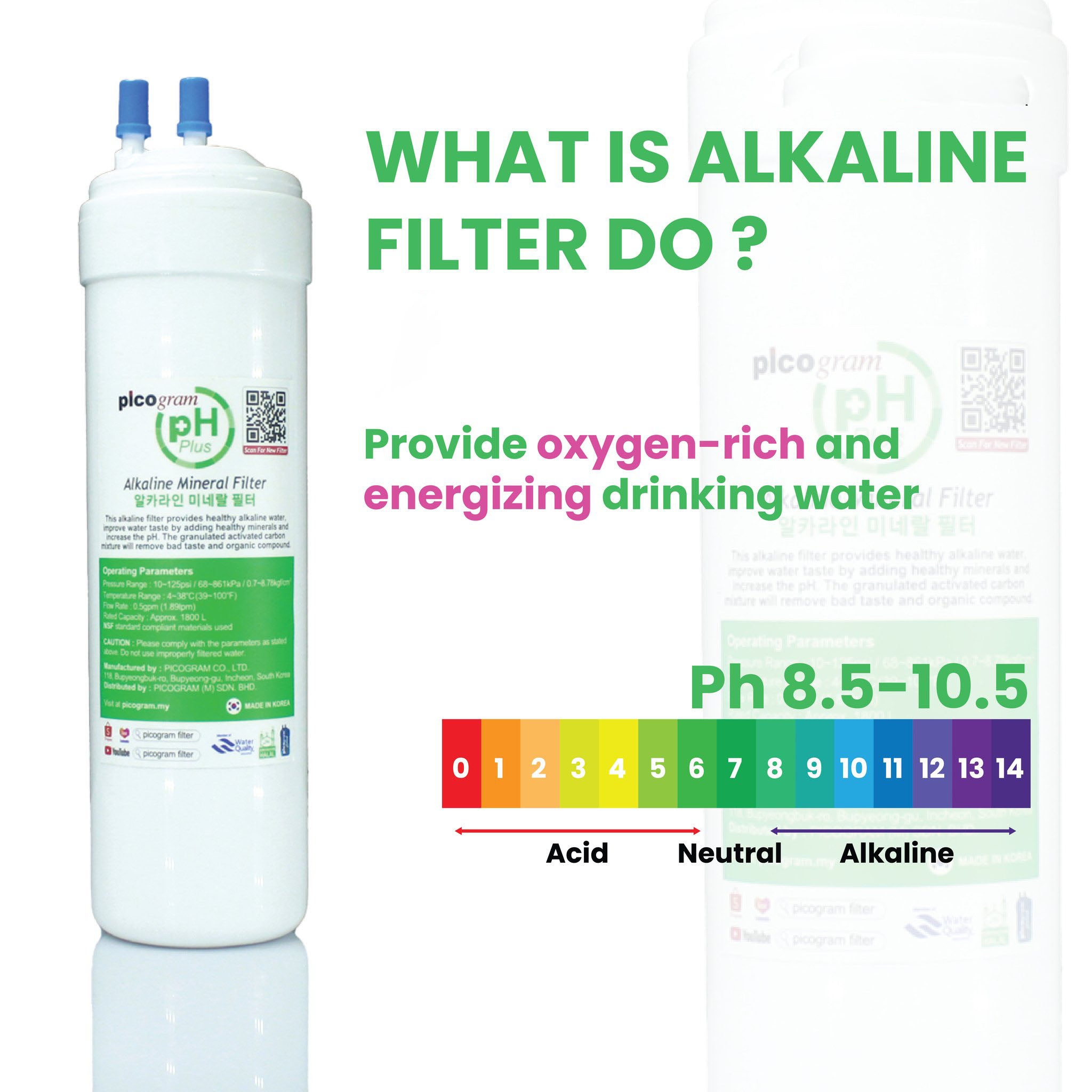 Korea Premium Alkaline (BLUE) Water Purifier UF Ultra Filtration Antioxidant , Filter Power 0.01 micronHeavy Metals, Chlorine, Bacterial Chemical Free, Korea Filters Water Filters Water Purifier Under Counter