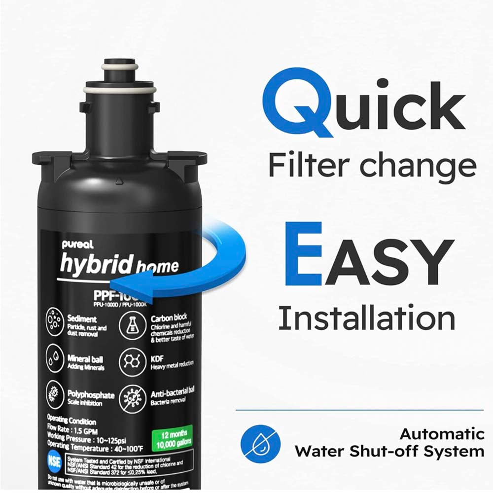 Pureal Hybrid Home PPU1000K Under Sink Water Filter System, 38,000 Litres, NSF 42 & 372, food preparation, cooking, drinking & showering
