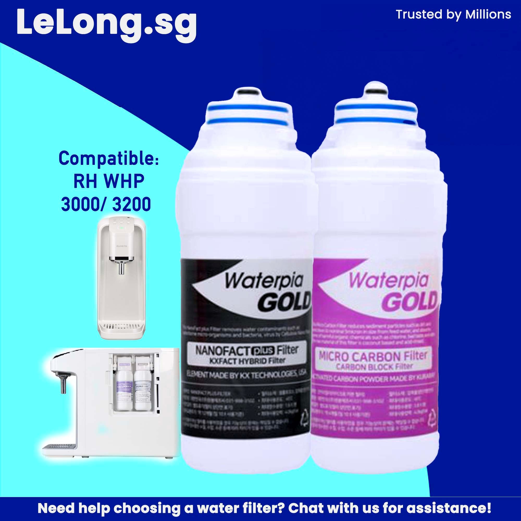 RH V series 3000 & RH 2300 & Hydroflux replacement Filter Cartridges Only, Filter 1, 3-in-1 Micro Carbon Filter + Filter 2, NanoFact Filter