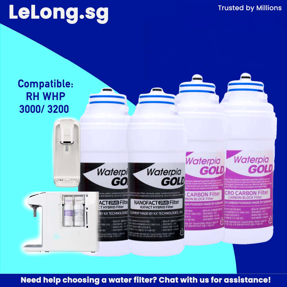 RH V series 3000 & RH 2300 & Hydroflux replacement Filter Cartridges Only, Filter 1, 3-in-1 Micro Carbon Filter + Filter 2, NanoFact Filter