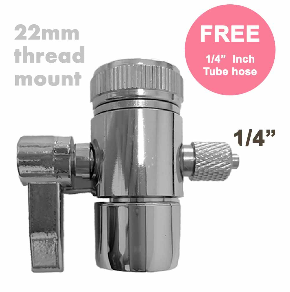 1 Way diverter, outlet to 1/4" inch Tube Hose, 22mm thread mount