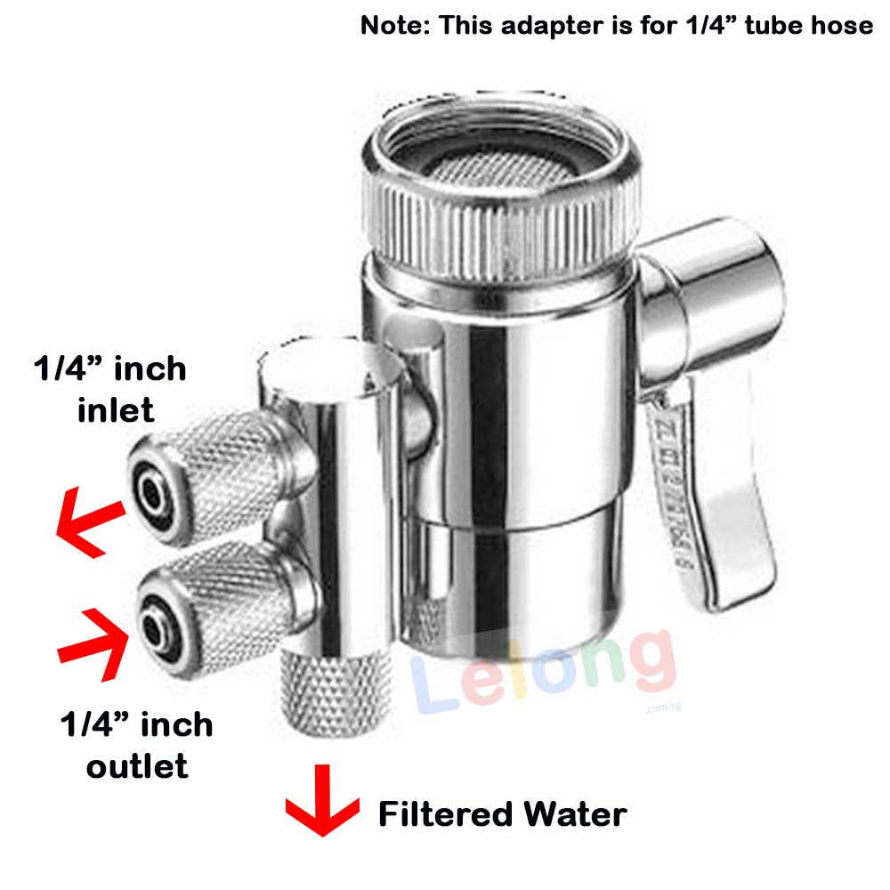 2 Ways Faucet Adapter, 1/4 inches input output, 2 Ways Faucet Diverter for water filters system