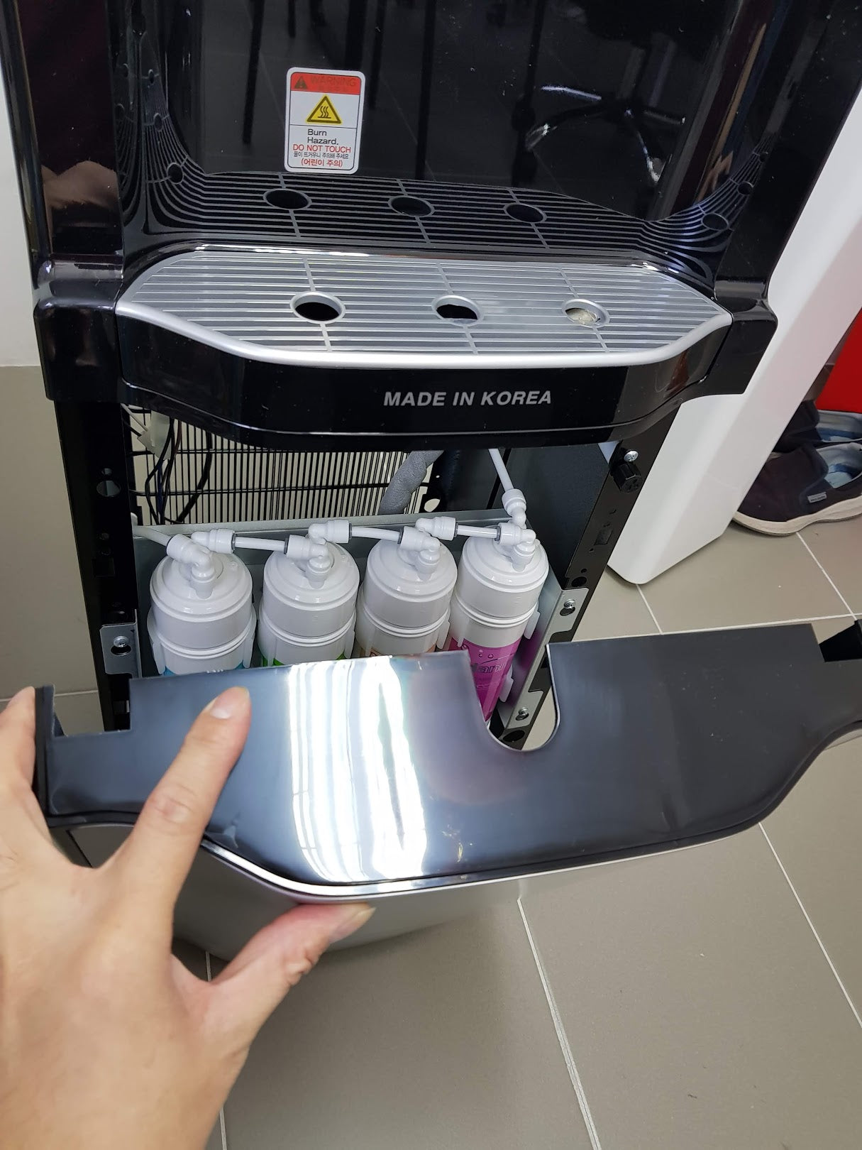 F & C Commercial User, Floor Stand Hot & Cold Filtered Water Dispenser Korea Ultra Filtration 4 Filters Water Purification System