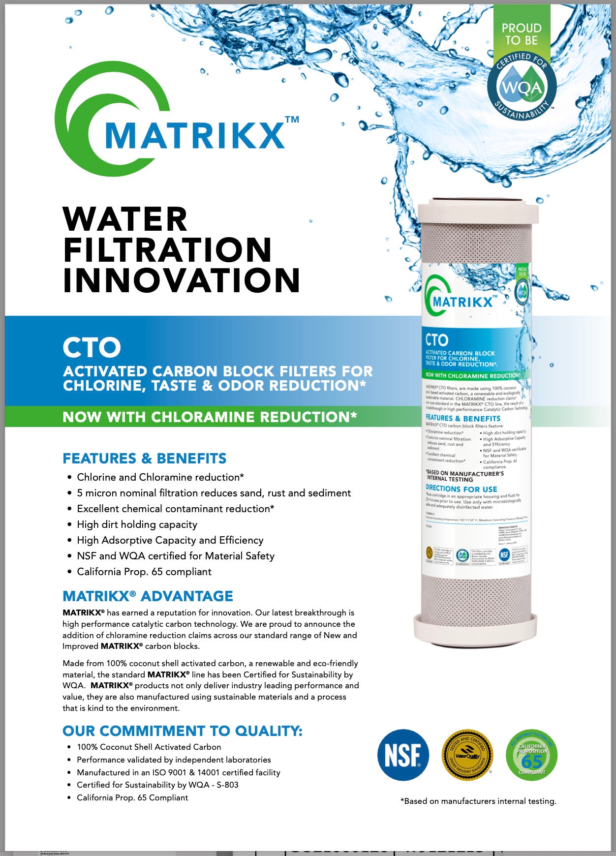 OBE CARBON BLOCK CARBON FILTER KX MATRIX CARBON BLOCK MATRIKX CTO USA Brand KX CTO 10" Filter - 6X Performance,