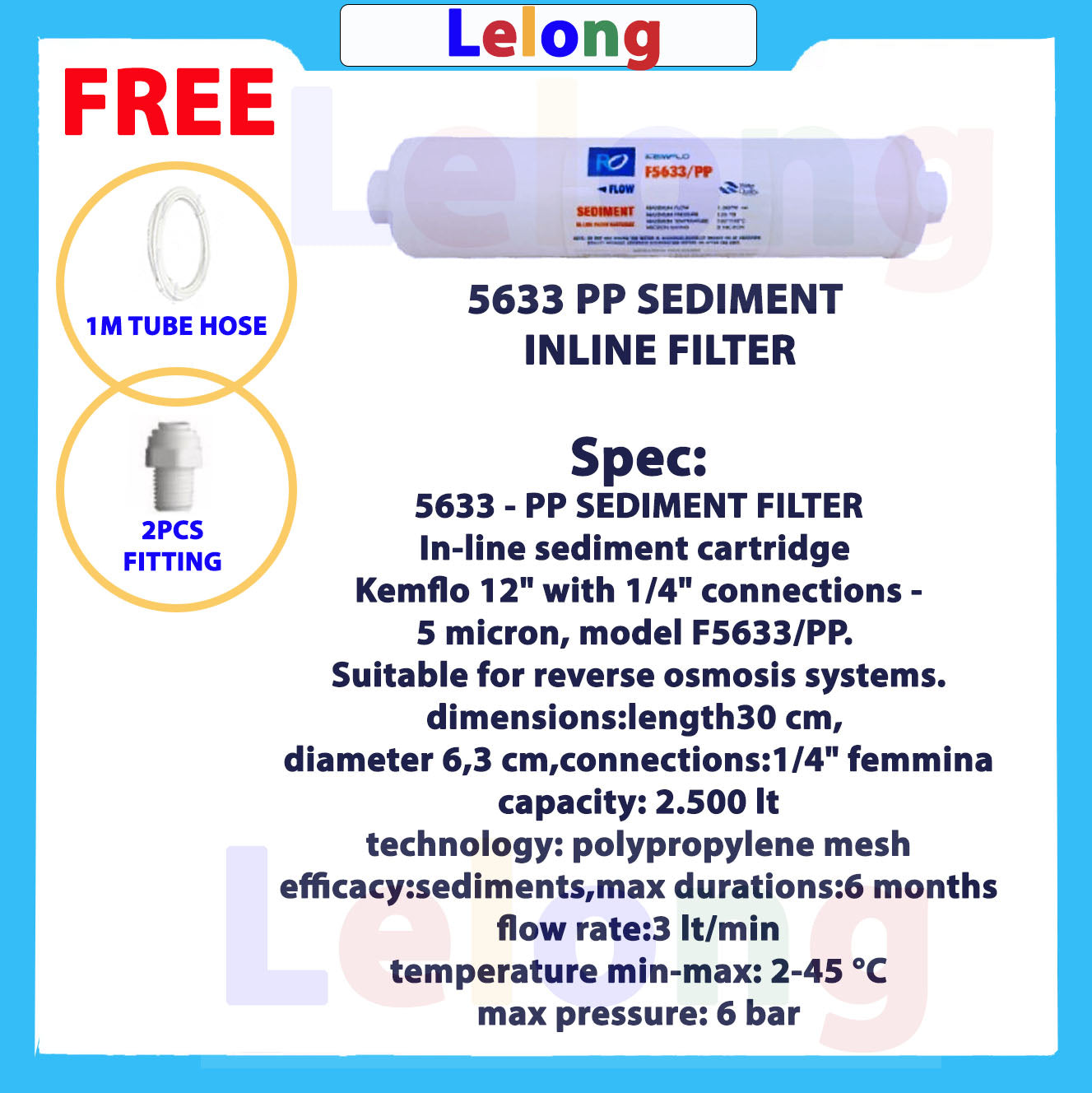 Kemflo F5633/PP SEDIMENT INLINE FILTER CARTRIDGE