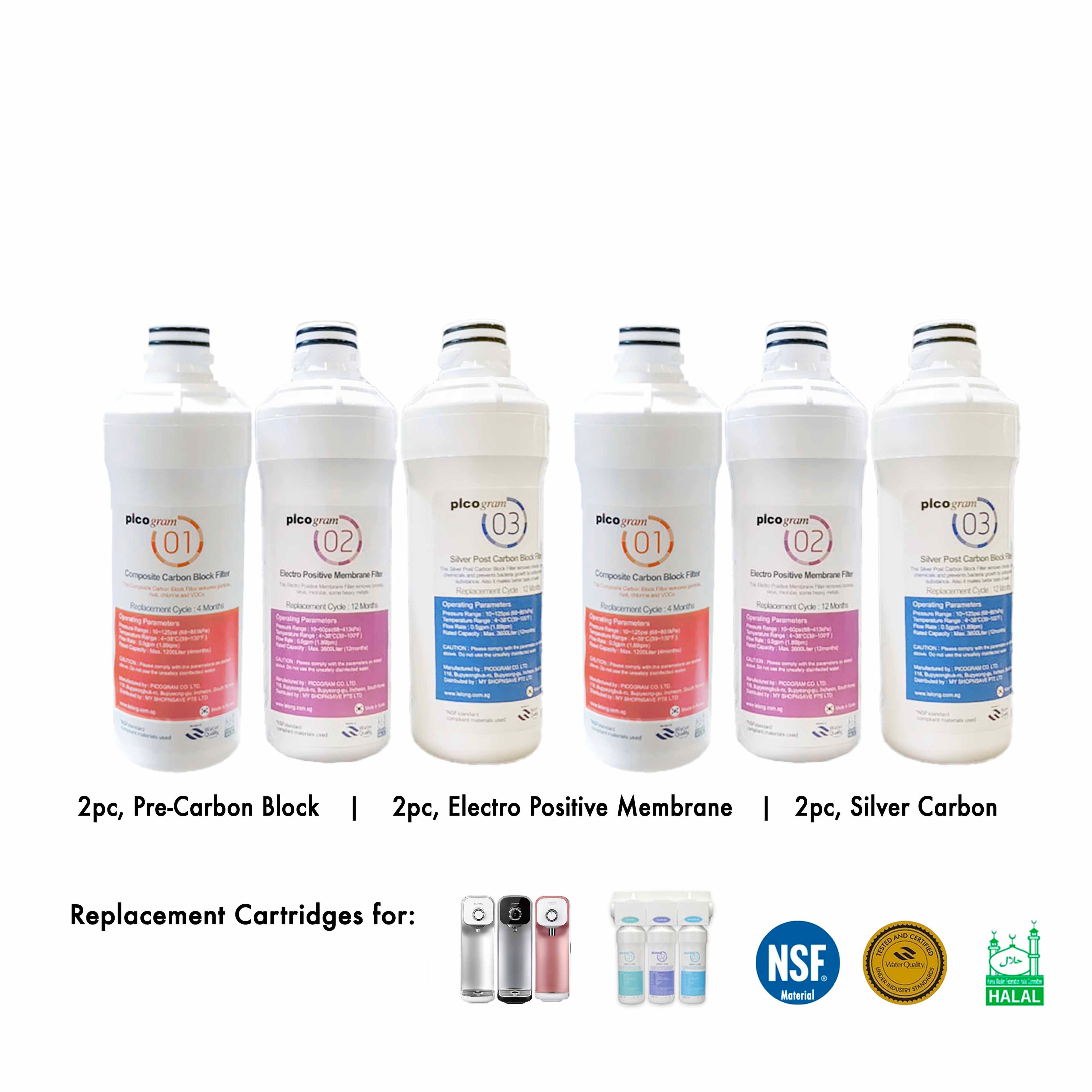 Replacement cartridges, Pureal PPA100, PPU200, PPH200, CounterTop Water Purifier