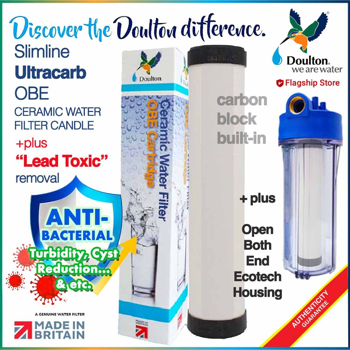 Doulton Ultracarb Slimline OBE (LEAD Reduction) + Main Pipe POE, Water Filters Water Purifier