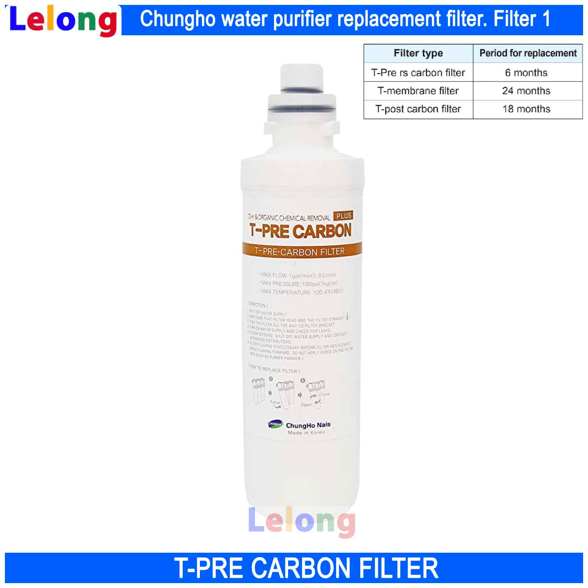Chungho Water Purifier, T-PRE-CARBON FILTER REPLACEMENT CARTRIDGE