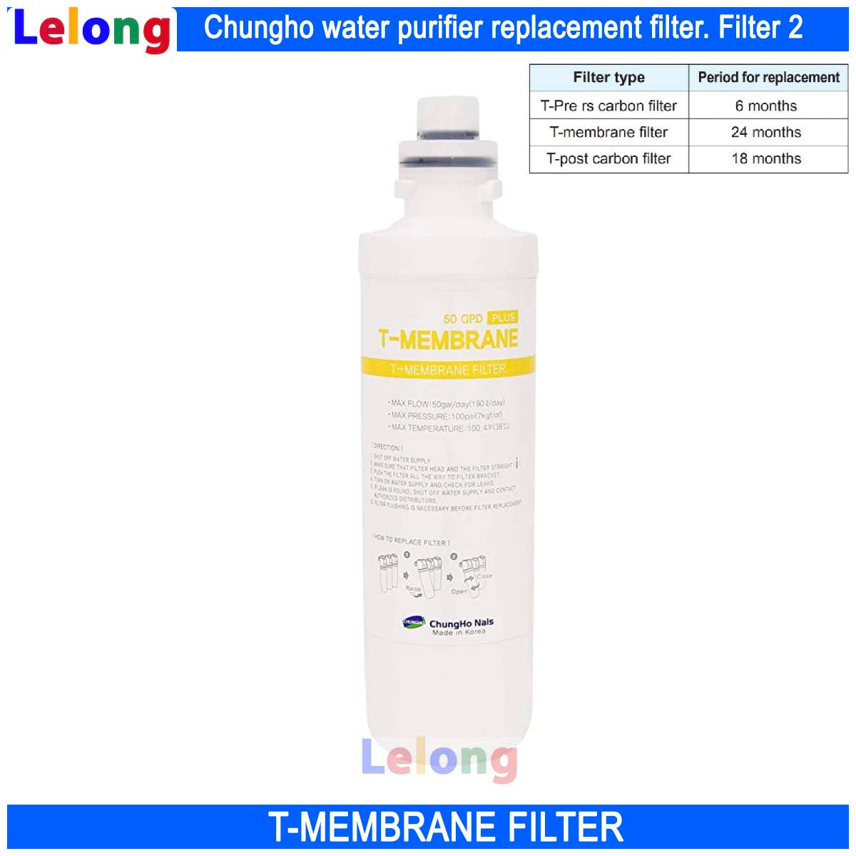 Chungho Water Purifier, T-MEMBRANE FILTER REPLACEMENT CARTRIDGE