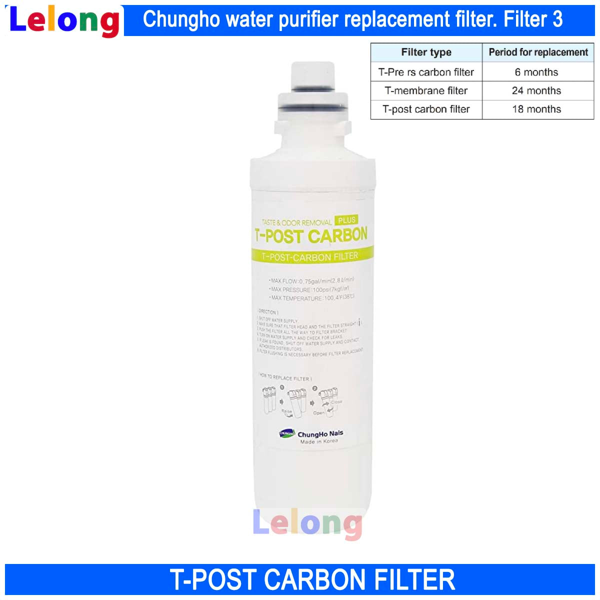 Chungho Water Purifier, T-POST-CARBON FILTER REPLACEMENT CARTRIDGE