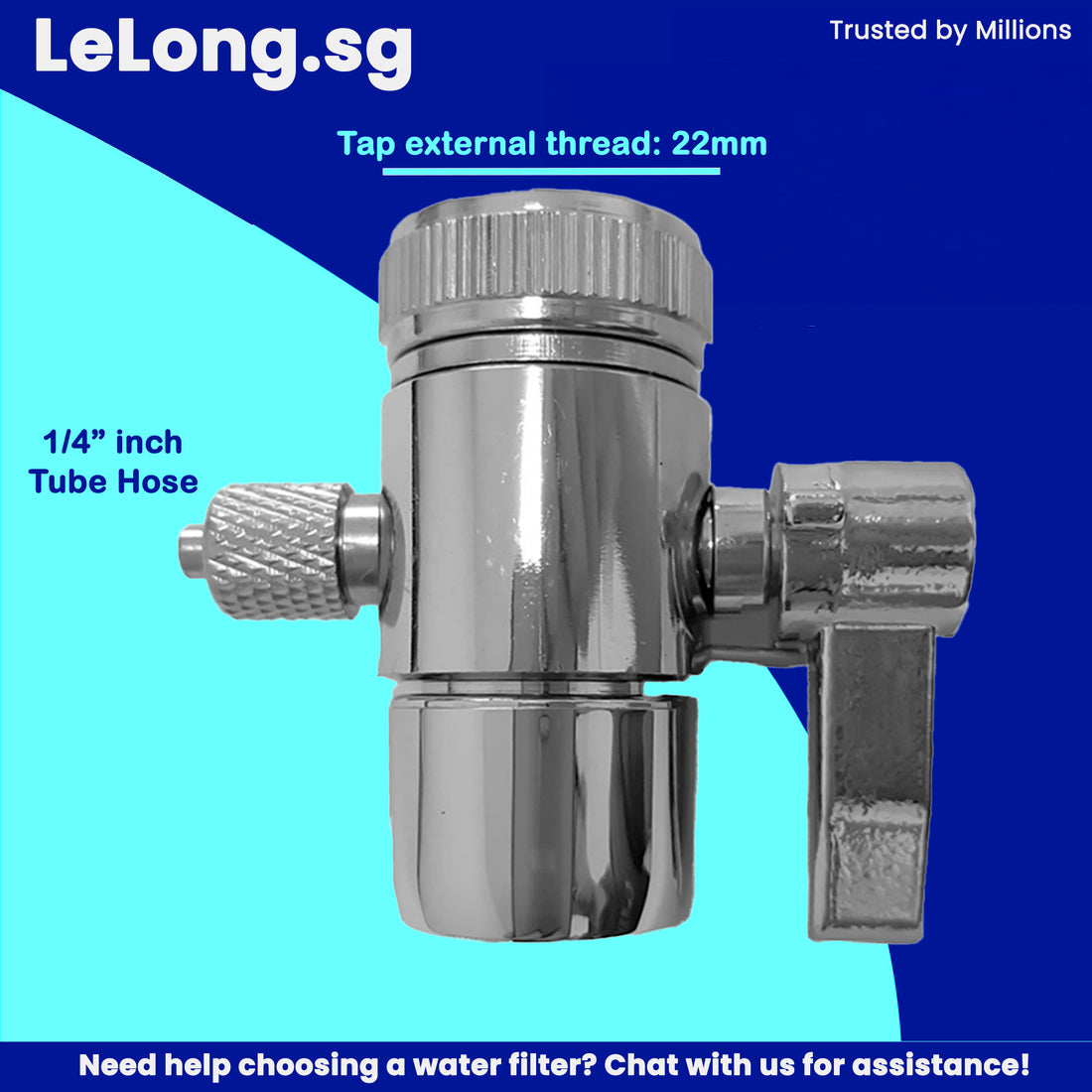 1 Way diverter, outlet to 1/4" inch Tube Hose, 22mm thread mount