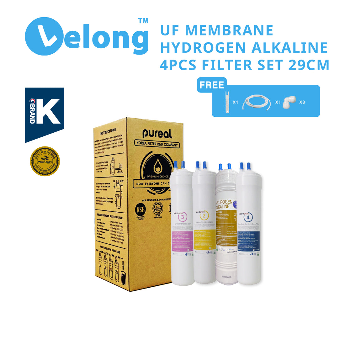 29cm / 4PC UF+Hydrogen Filter set / Korea Picogram Water Filter Cartridges