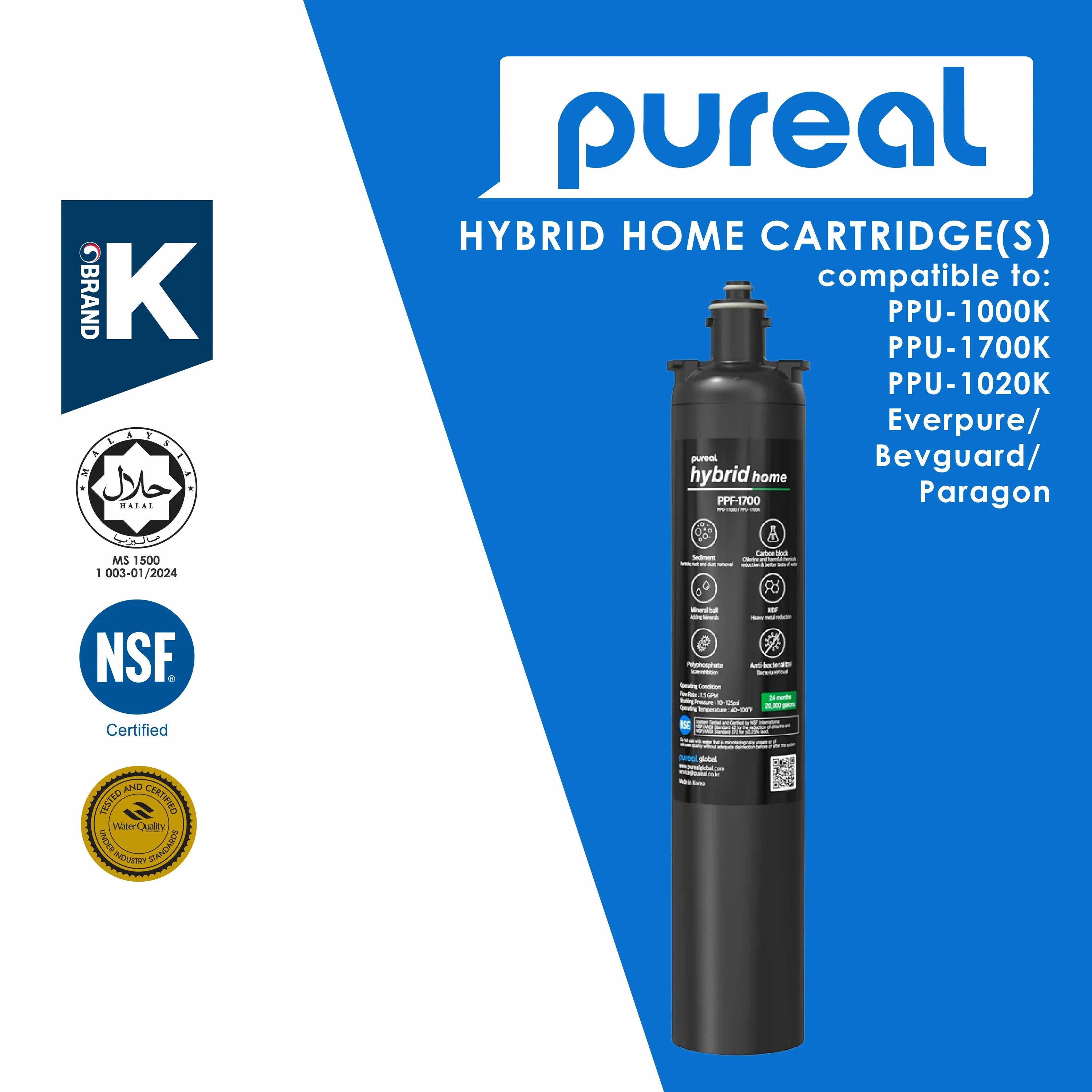 Pureal Hybrid Home PPU1700K Under Sink Water Filter System, 20K Gallons, NSF/ANSI 42&amp;372, Mineral Sediment Carbon Block KDF Polyphosphate Filter for Scale &amp; Lead &amp; Chlorine