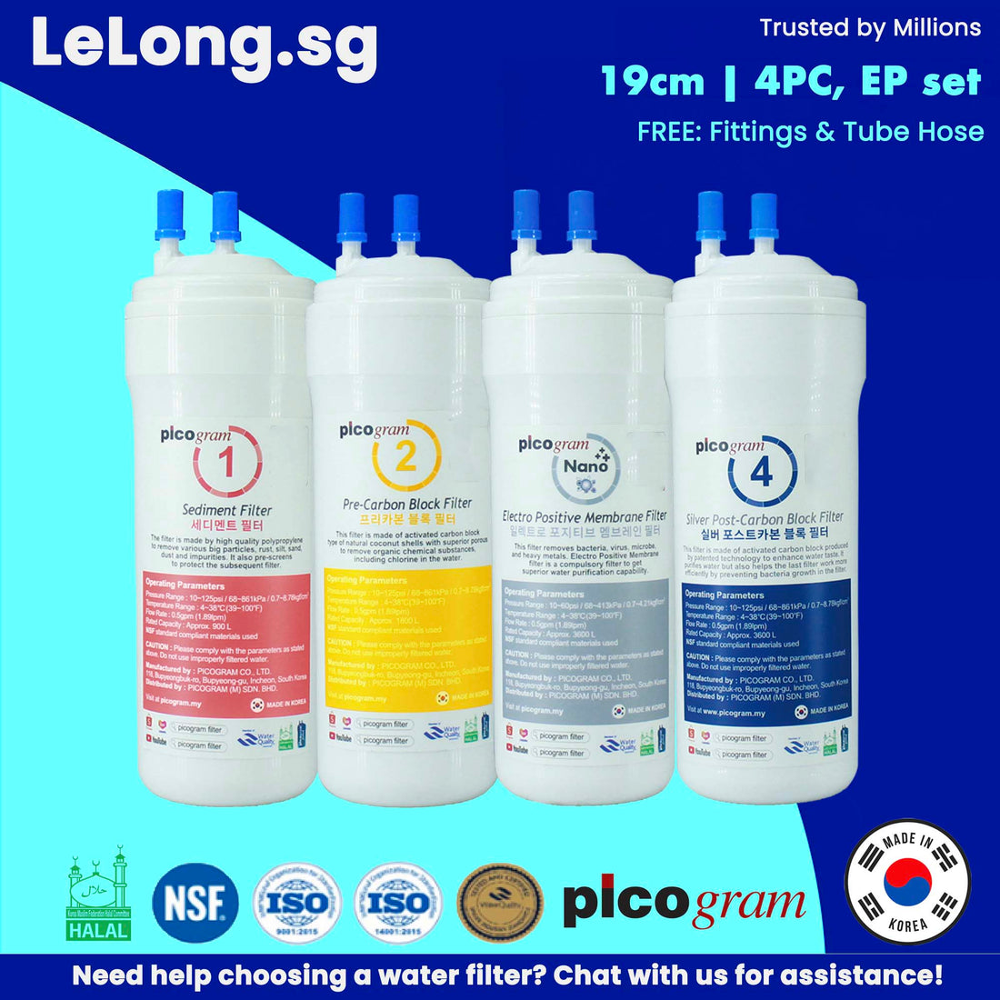 4PC / EP SET / Electro Positive Membrane Filtration, Nano Technology, removing viruses & heavy metals, Compatible all Water Dispenser