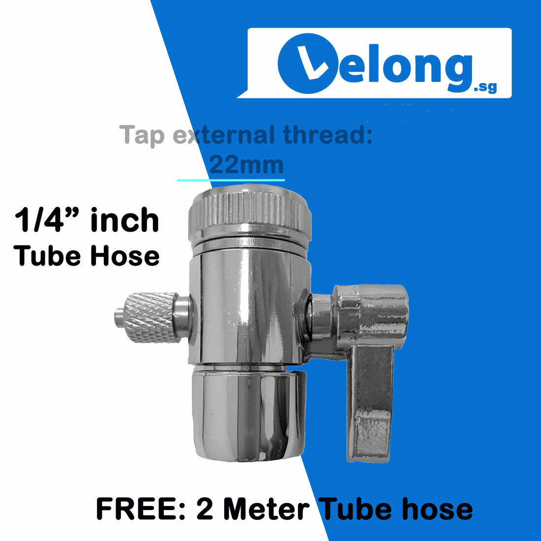 1 Way diverter, outlet to 1/4" inch Tube Hose, 22mm thread mount