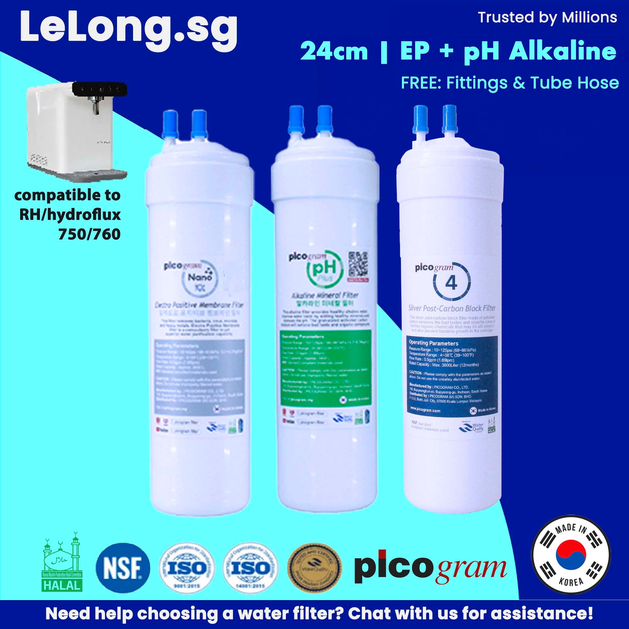 Korea picogram Ultra-Fine Water Filtration replacement cartridges for RH Booster Series, WHP-750, Hydroflux H-750