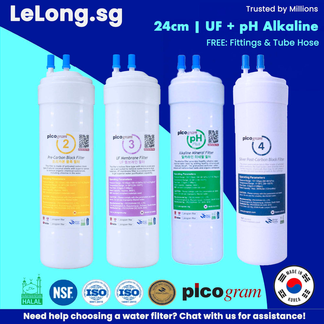 4PC ALKALINE+UF SET / ALKALINE + EP SET / Korea Ultra-Fine Or Electro Positive Membrane, Alkaline Antioxidant Water Purifier replacement cartridges