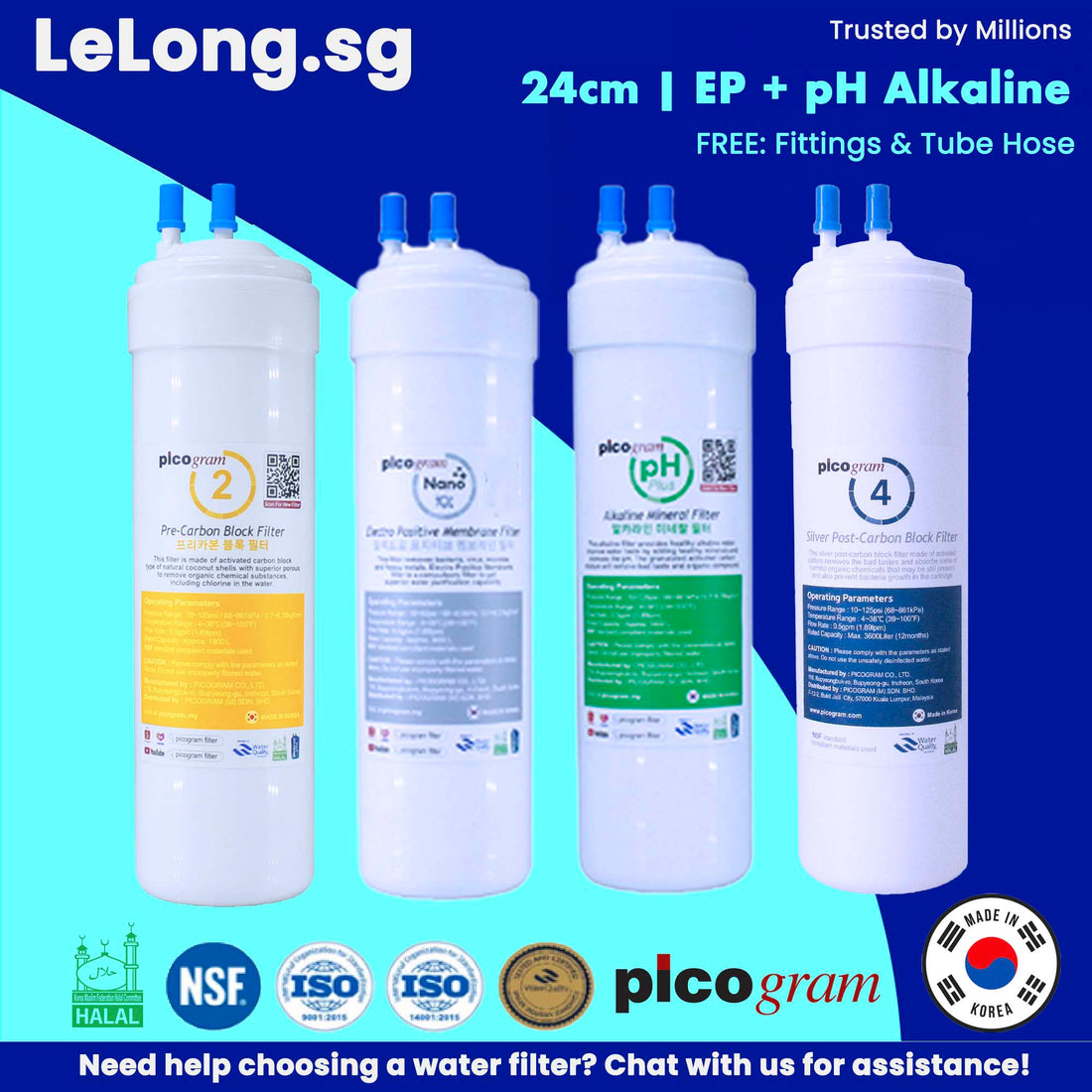 4PC ALKALINE+UF SET / ALKALINE + EP SET / Korea Ultra-Fine Or Electro Positive Membrane, Alkaline Antioxidant Water Purifier replacement cartridges