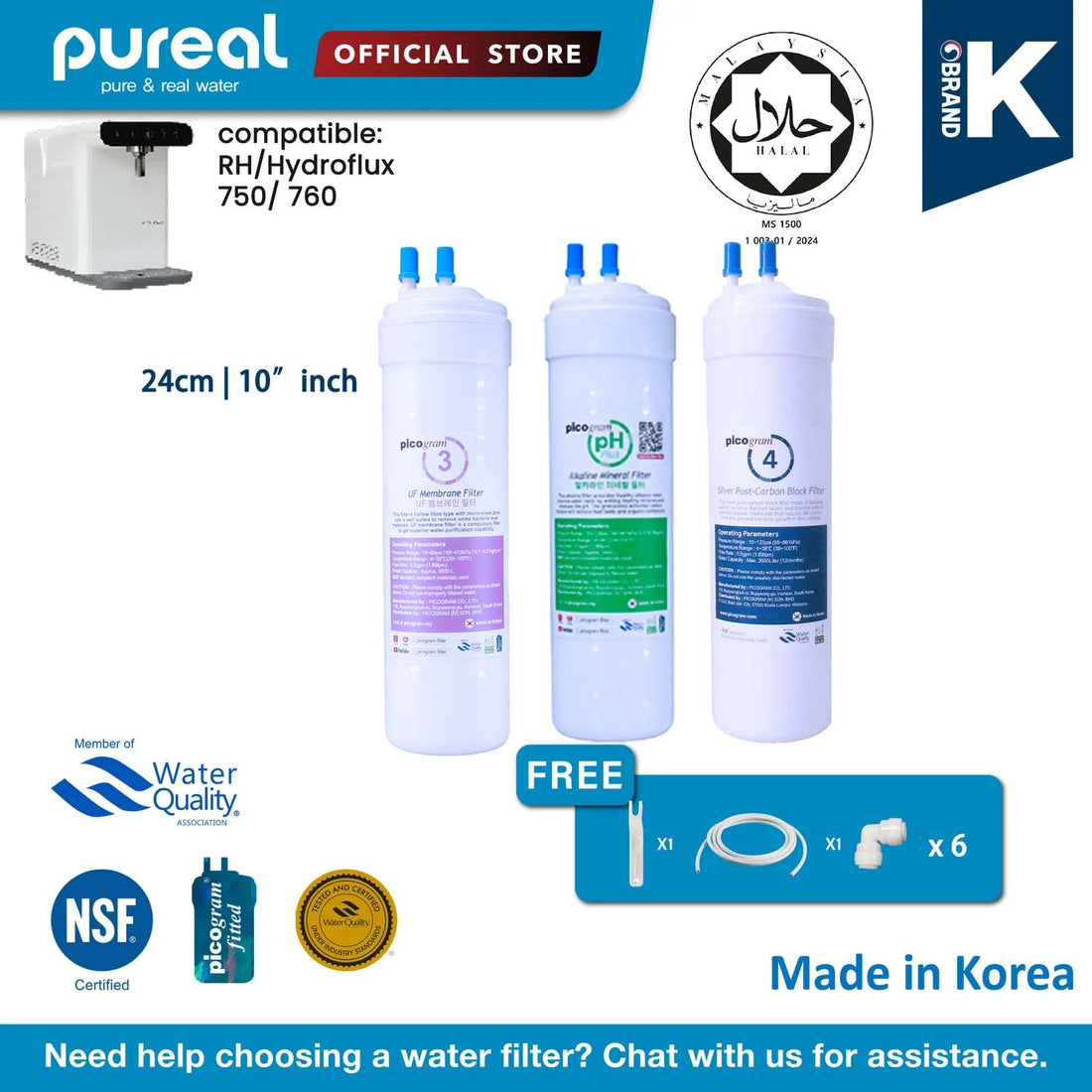Korea 3 Filters Package, DS or Ultra-Fine Membrane, Alkaline Antioxidant Water Purifier replacement cartridges