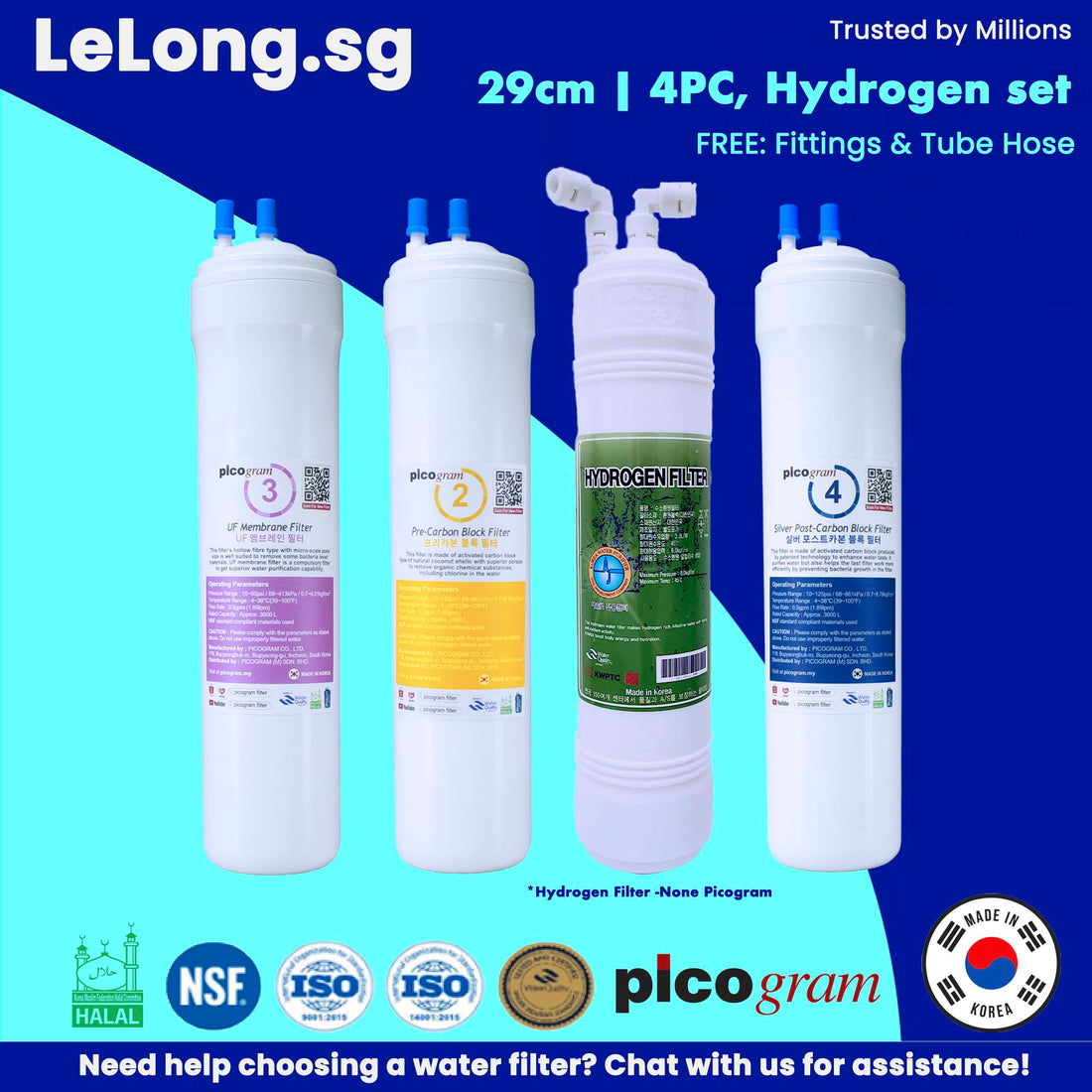 29cm / 4PC UF+Hydrogen Filter set / Korea Picogram Water Filter Cartridges