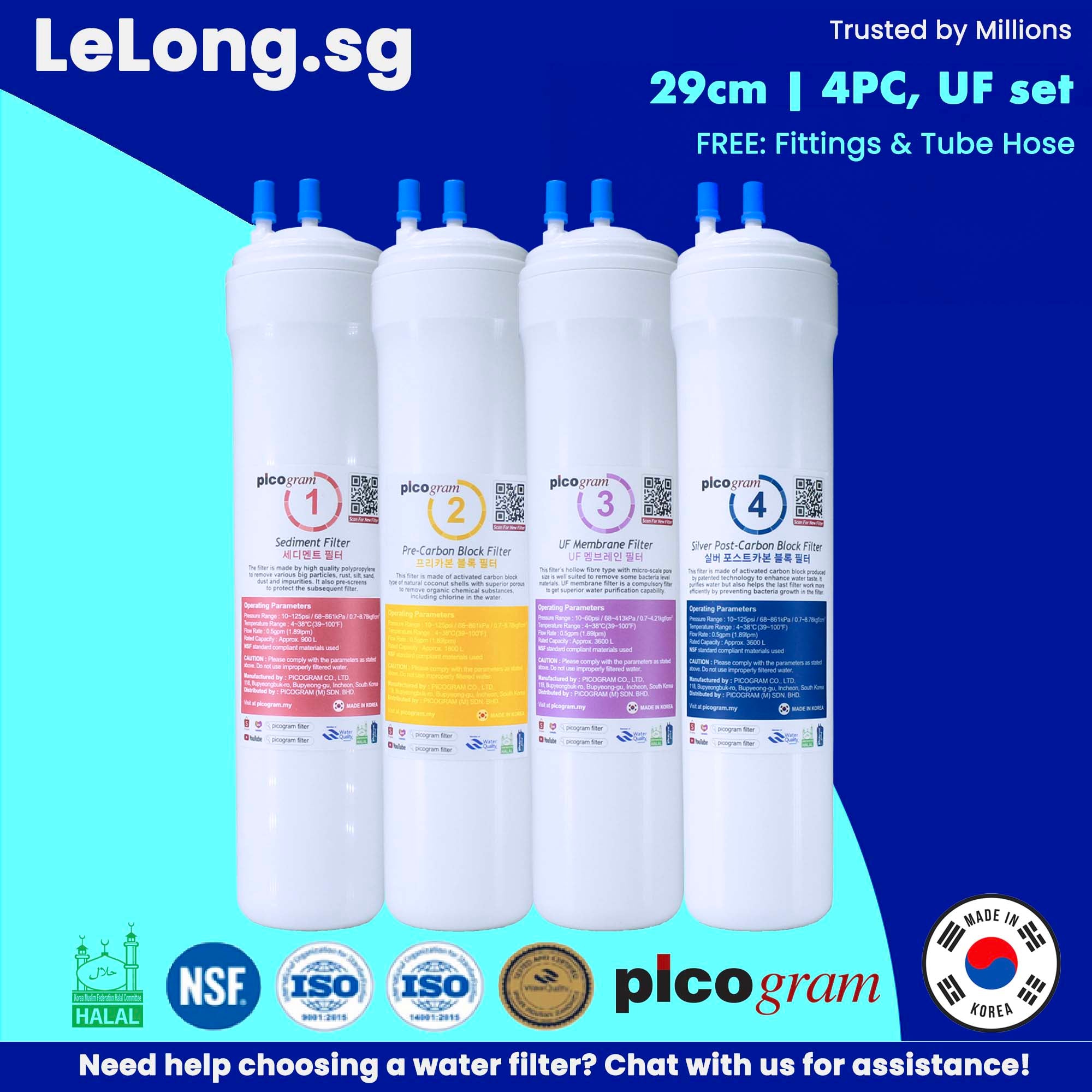 29cm / 4PC UF set / Korea Picogram Water Filter Cartridges