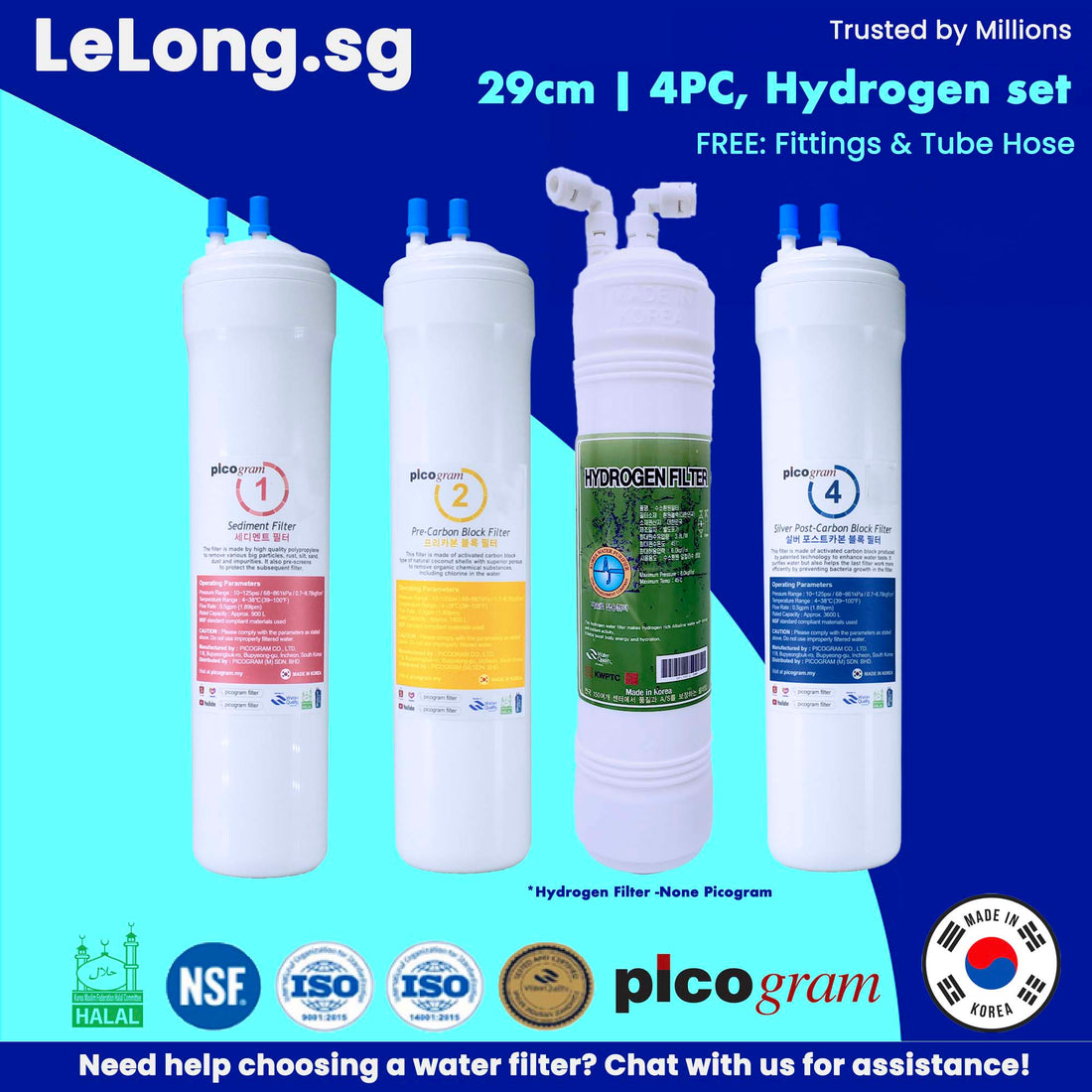 24cm or 29cm / 4PC Hydrogen-Rich set / Korea PIcogram Water Filter Cartridges