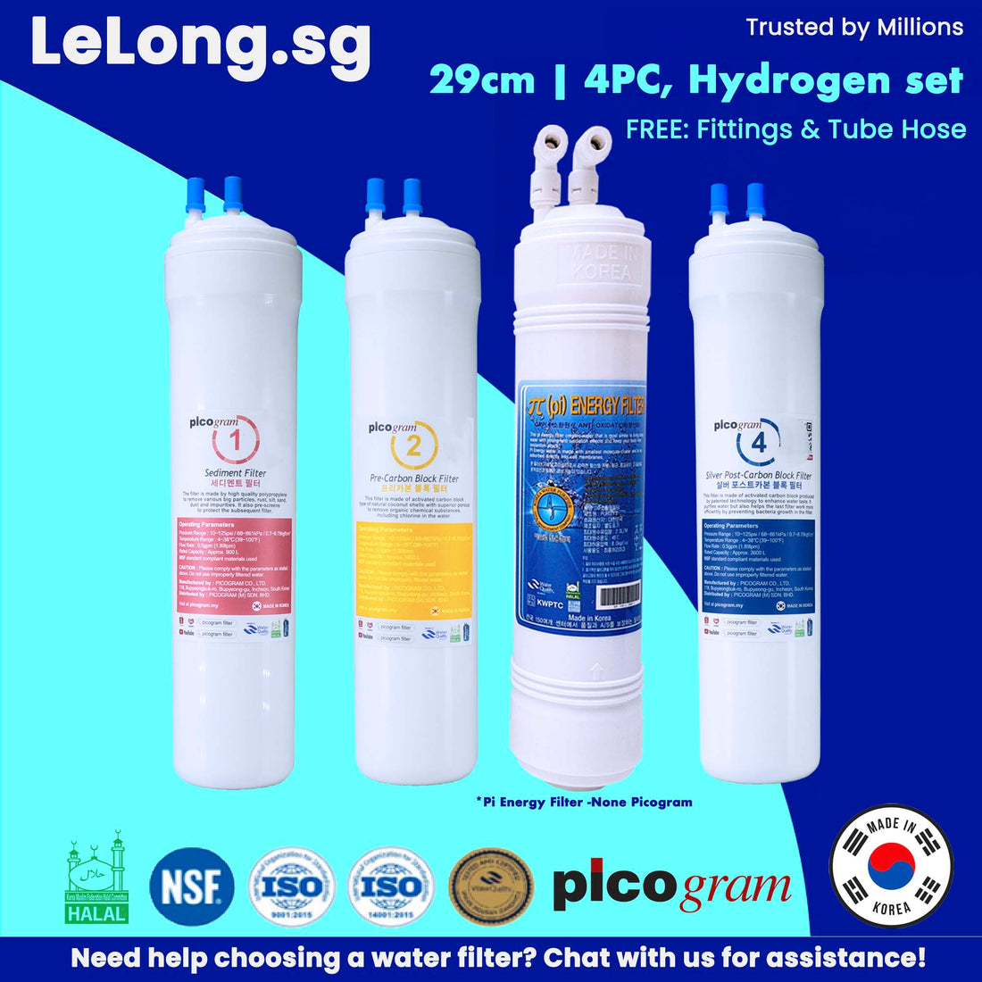 29cm / 4PC, Pi Energy Set / Korea Picogram Water Filter Cartridges