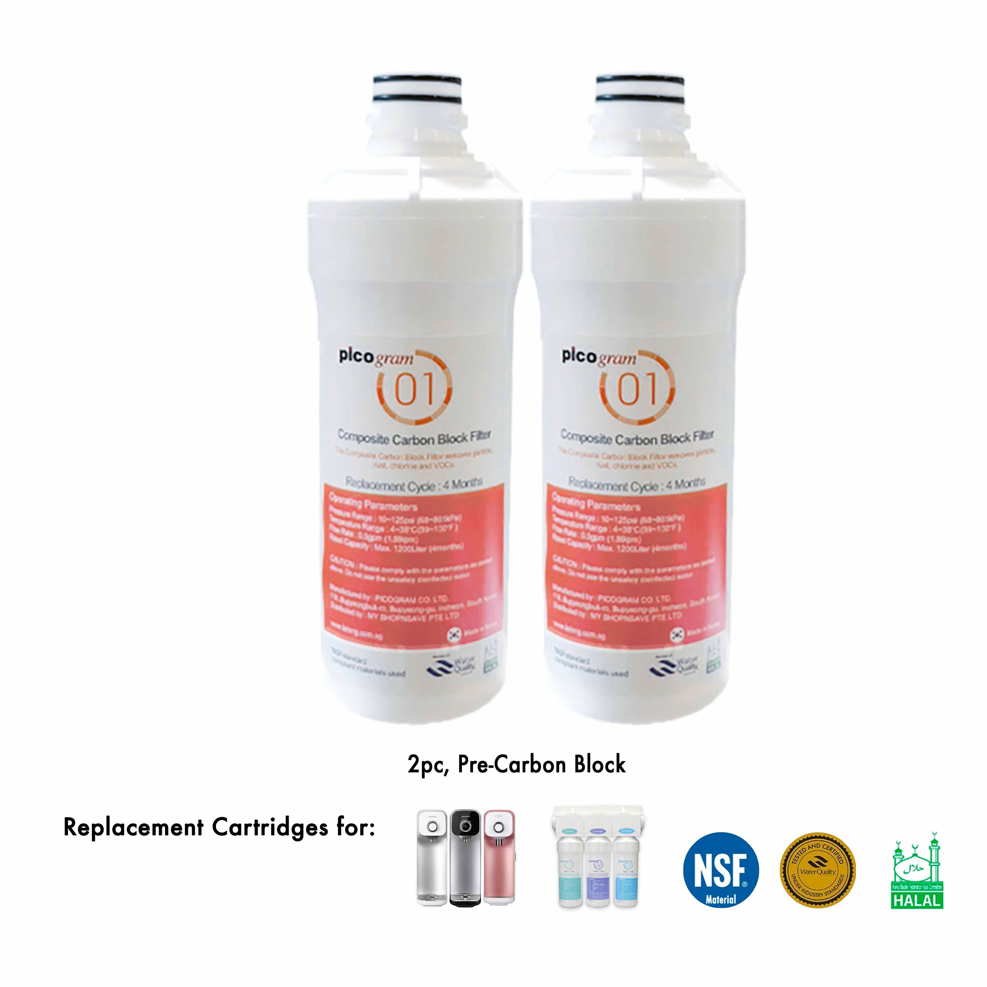 Replacement cartridges, Pureal PPA100, PPU200, PPH200, CounterTop Water Purifier