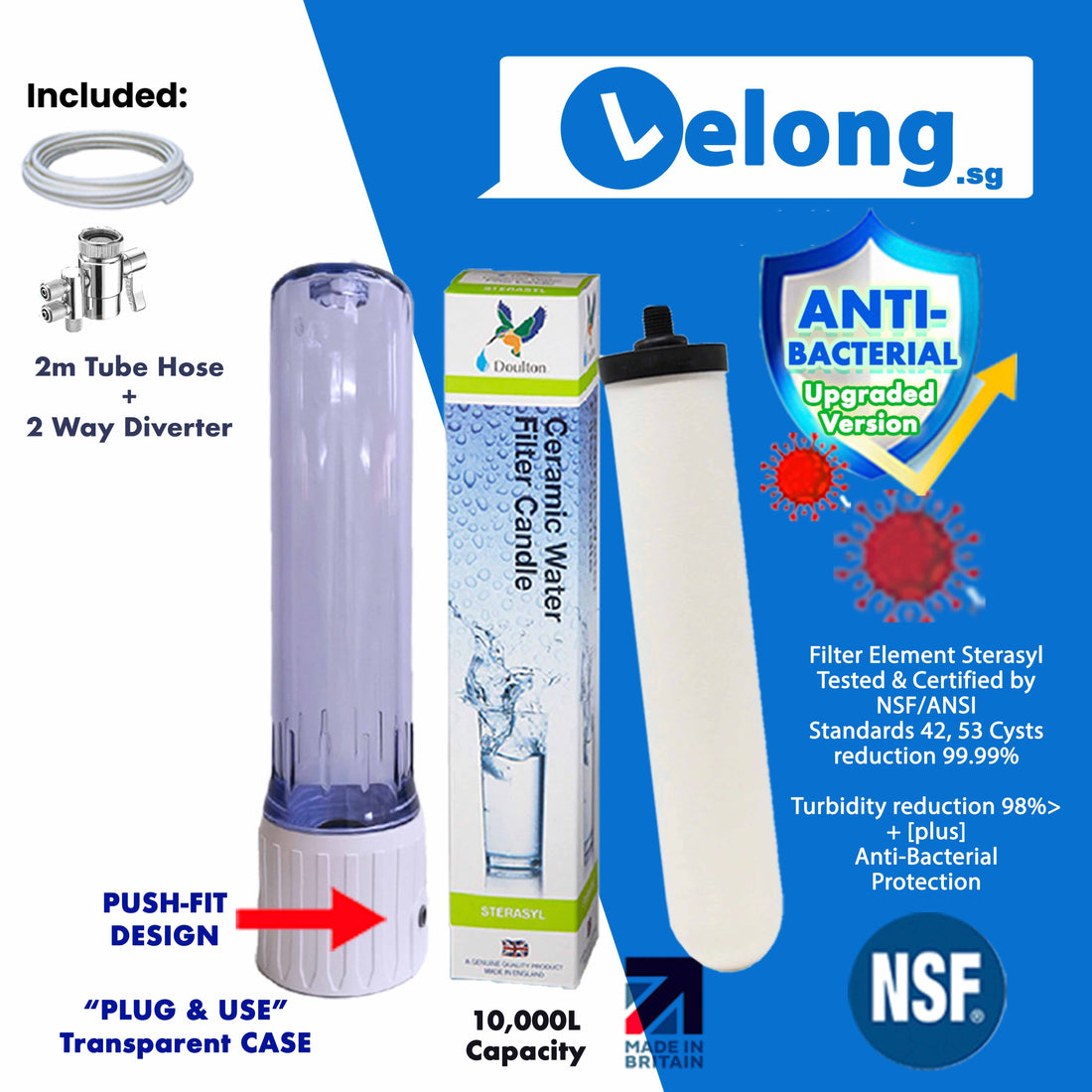 Doulton Sterasyl 9204 Sediment, Rust, Turbidity, Cysts & Antibacterial Protection, for PRE-FILTER USE