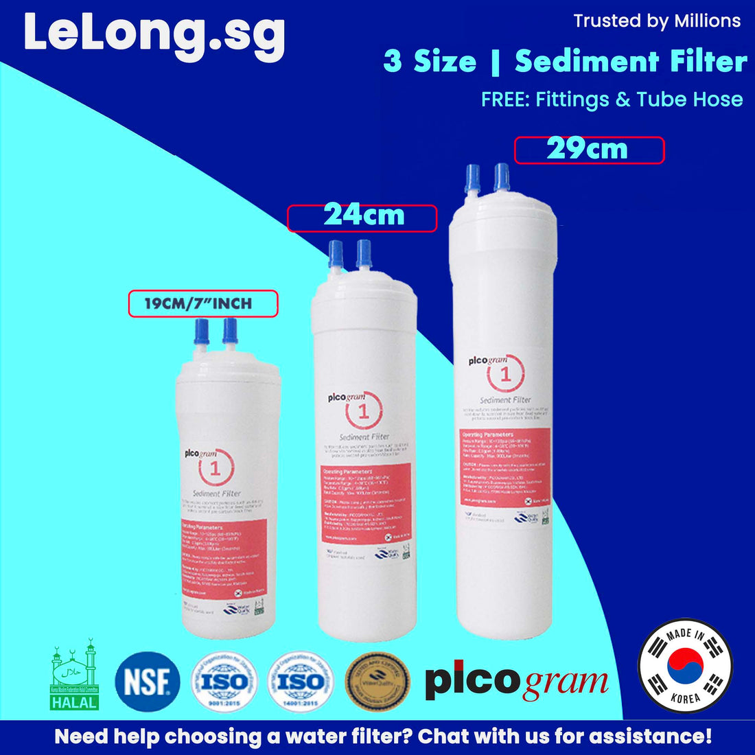 3 Size/ Korea picogram Sediment/ DS Carbon Filter(19cm size)Filter Water Filter Cartridge, Replacement Cartridge for Inline Water Purifier Korea Water Purifier Replacement Filter Cartridge Water Dispenser for Hyundai Wacortec Filters