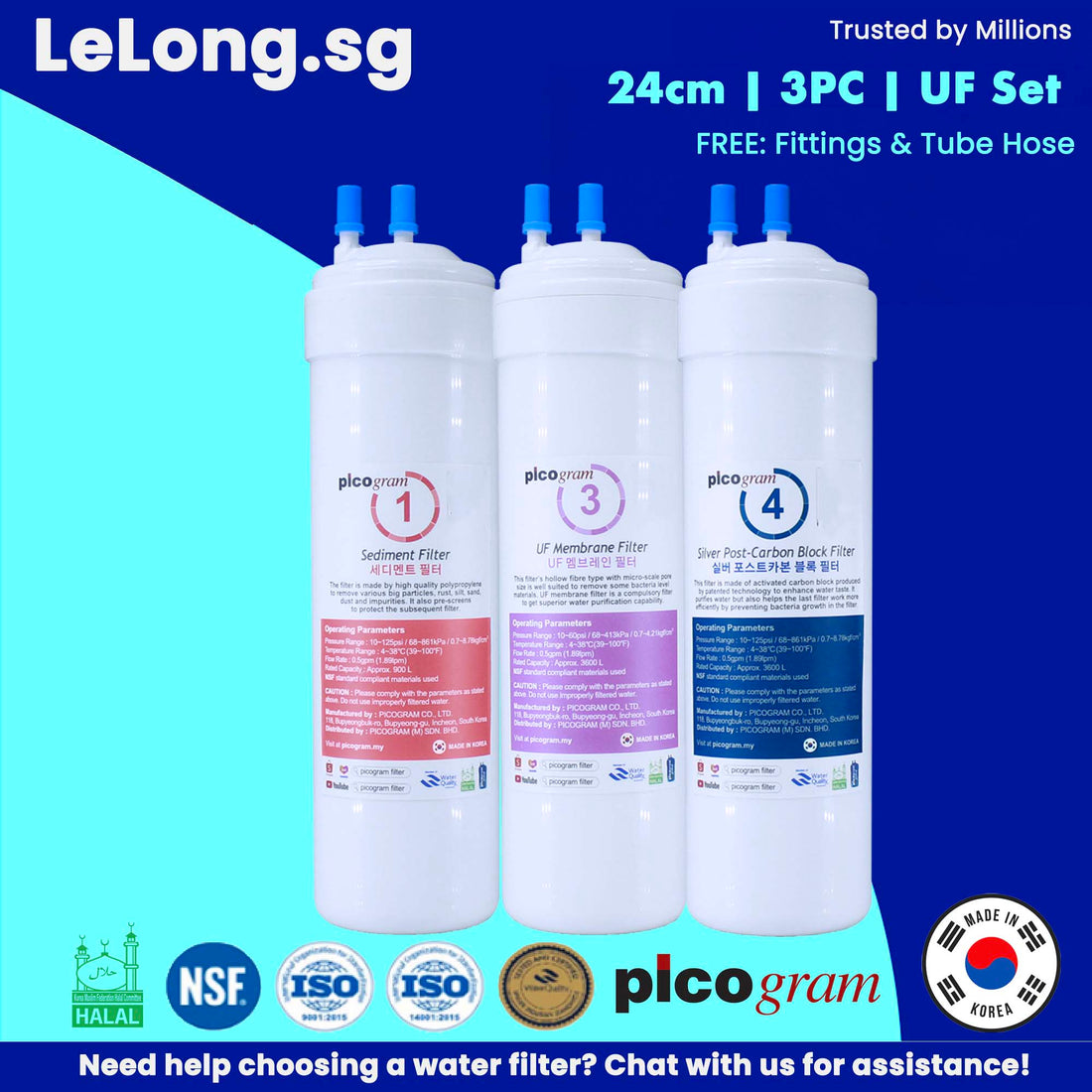 3 PCS/ UF Set / Korea picogram replacement water filter cartridges, Ultra-Fine Water Purifier System