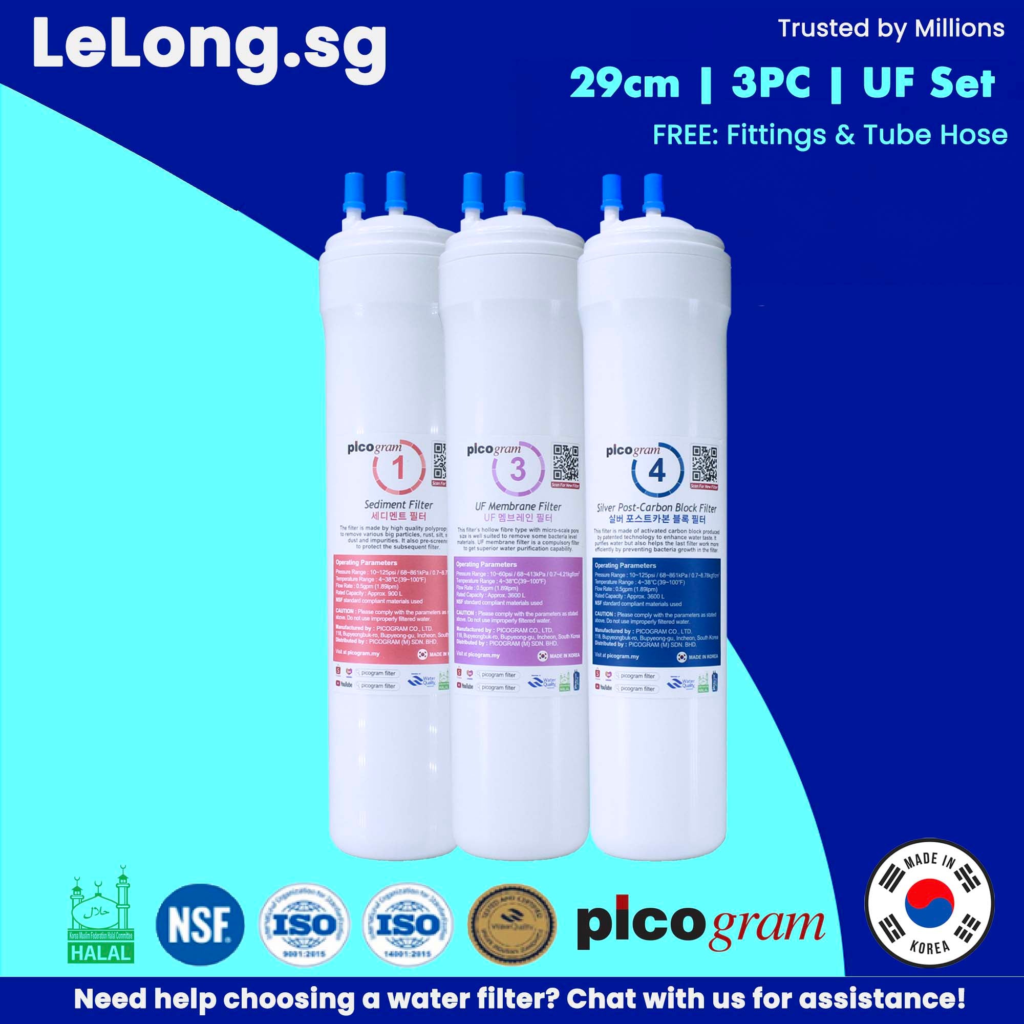 3 PCS/ UF Set / Korea picogram replacement water filter cartridges, Ultra-Fine Water Purifier System