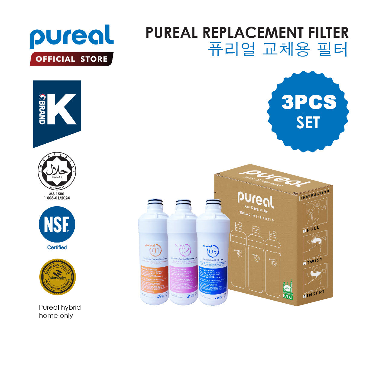 Replacement cartridges, Pureal PPA100, PPU200, PPH200, CounterTop Water Purifier