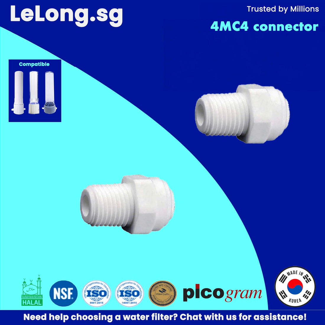 FITTING: 4MC4 connector, 1/4" Quick Connect Push Fit in Male Connector Fitting