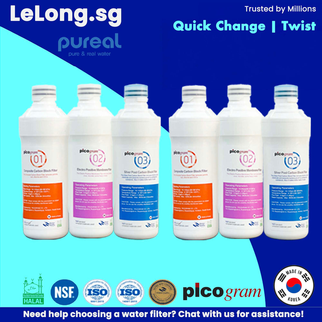 6PC,  Pureal PPA100 / PPA300/ PPU200 / PPH200, pureal replacement water filter cartridges