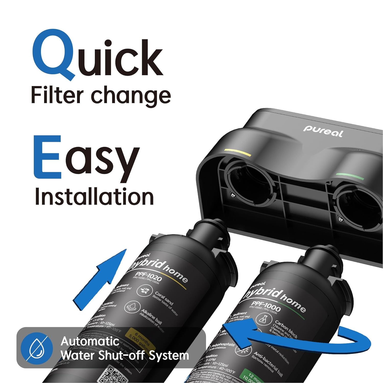 Pureal Hybrid Home PPU1020K Under Sink Water Filter System, 38,000 Litres, NSF 42 &amp; 372, food preparation, cooking, drinking &amp; showering