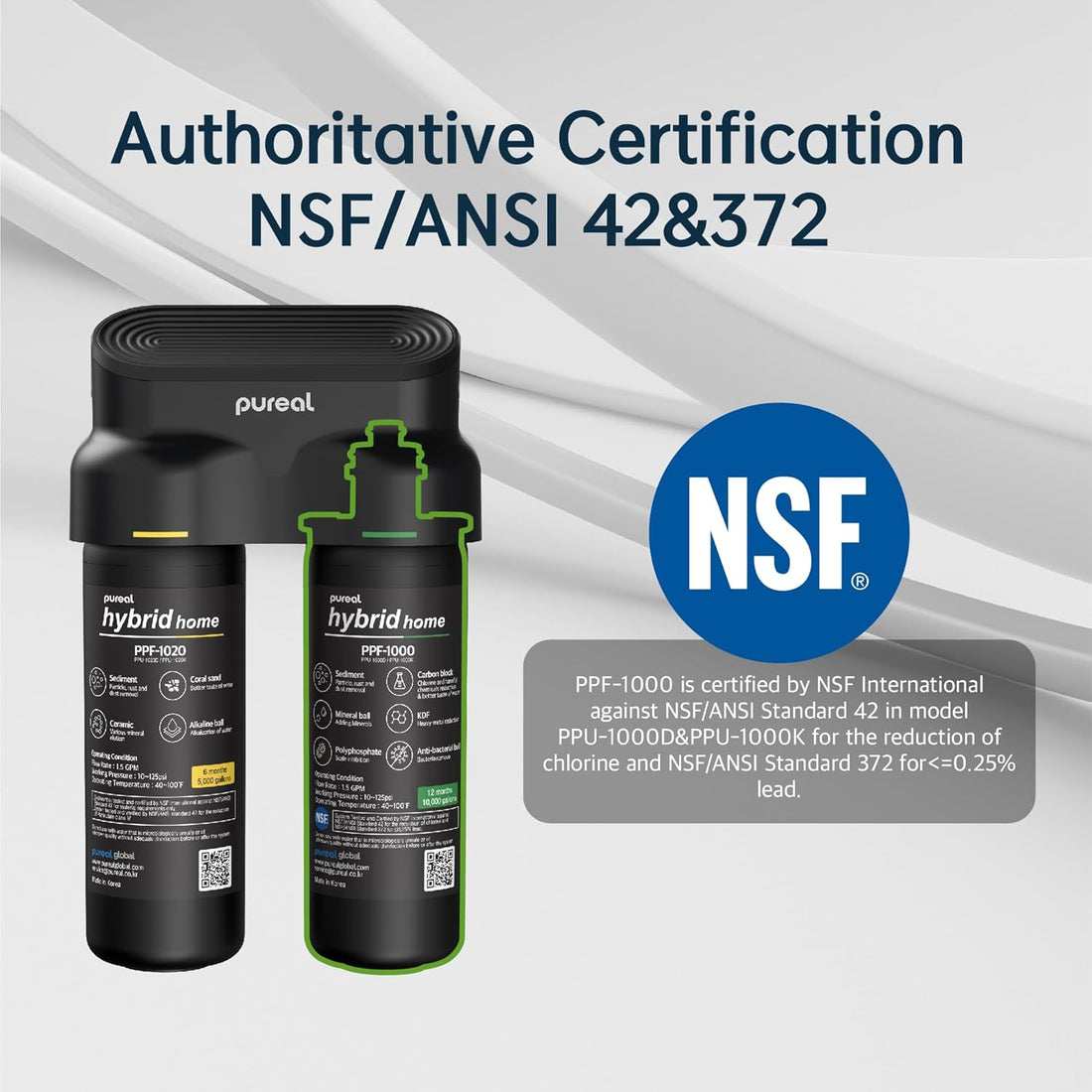 Pureal Hybrid Home PPU1020K Under Sink Water Filter System, 38,000 Litres, NSF 42 &amp; 372, food preparation, cooking, drinking &amp; showering